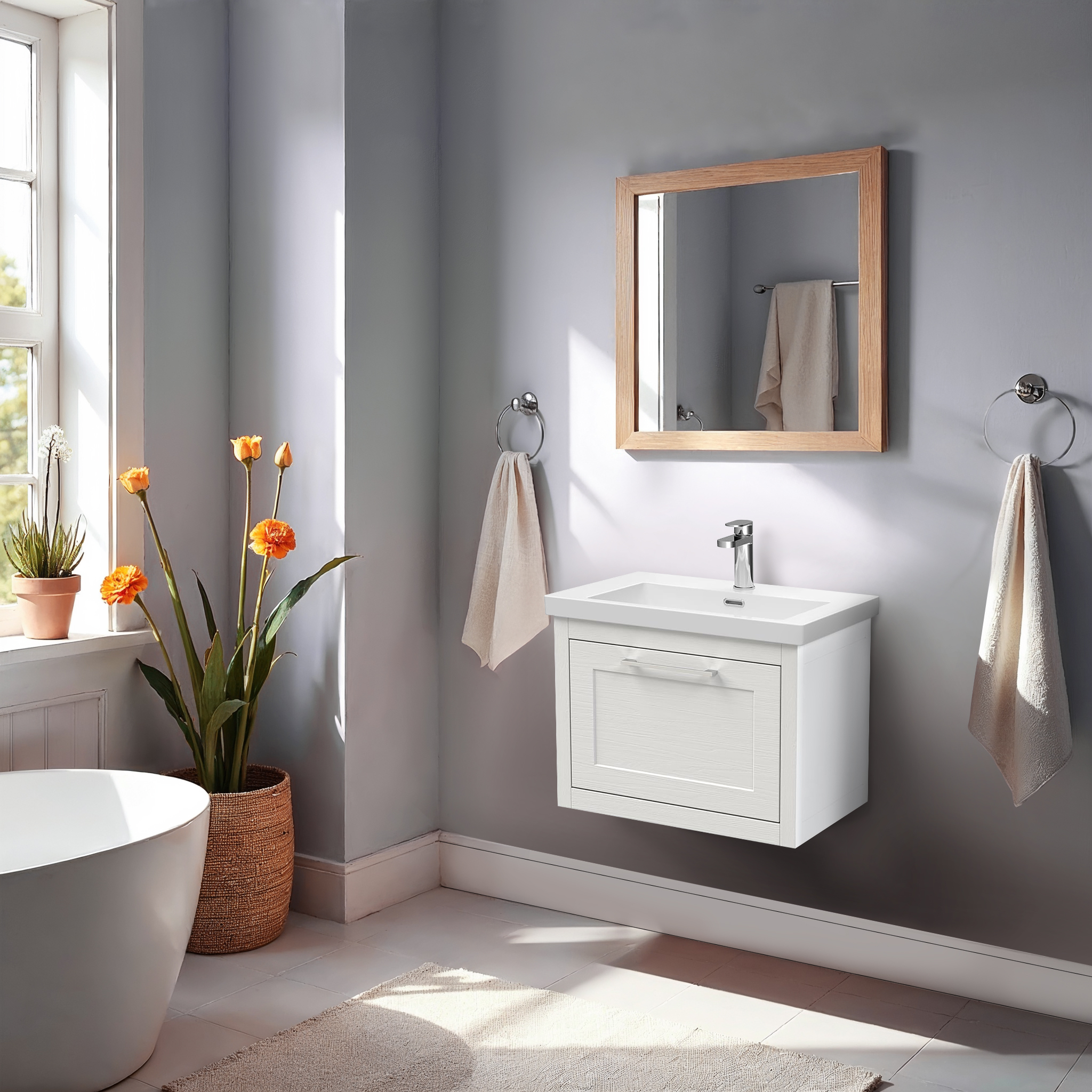 Wall-Hung Vanity with Marble Worktop