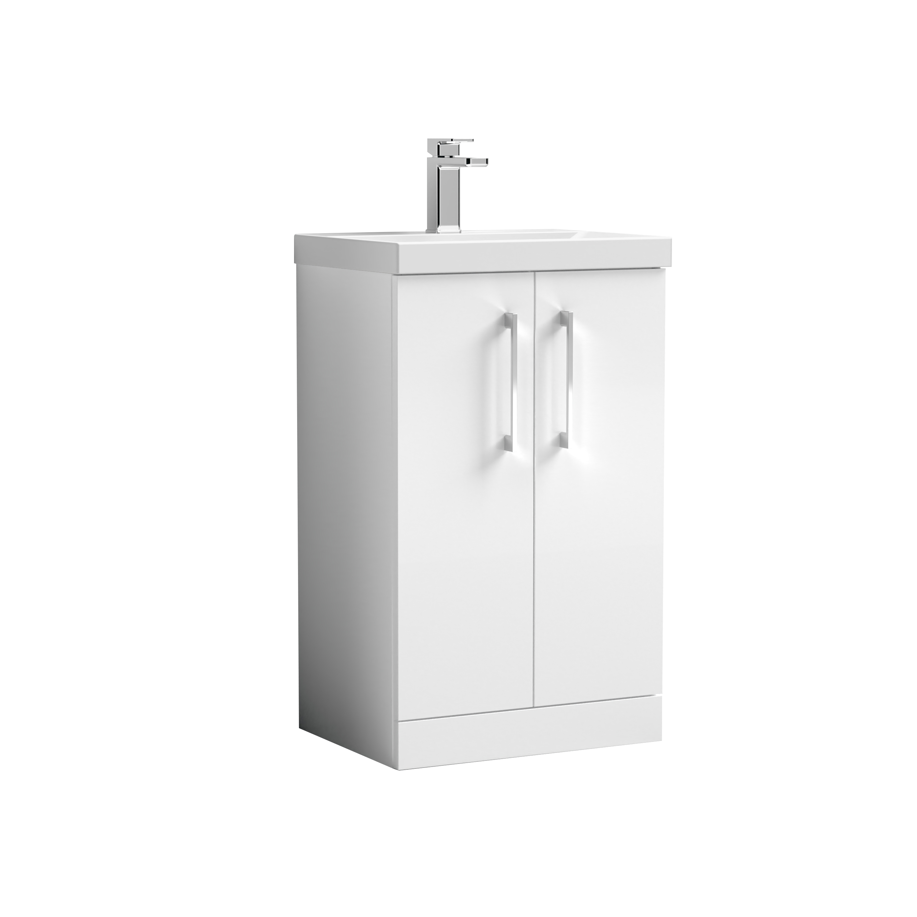Nuie Arno Gloss White 500mm Floor Standing 2 Door Vanity Unit and Mid Edge Basin ARN101A