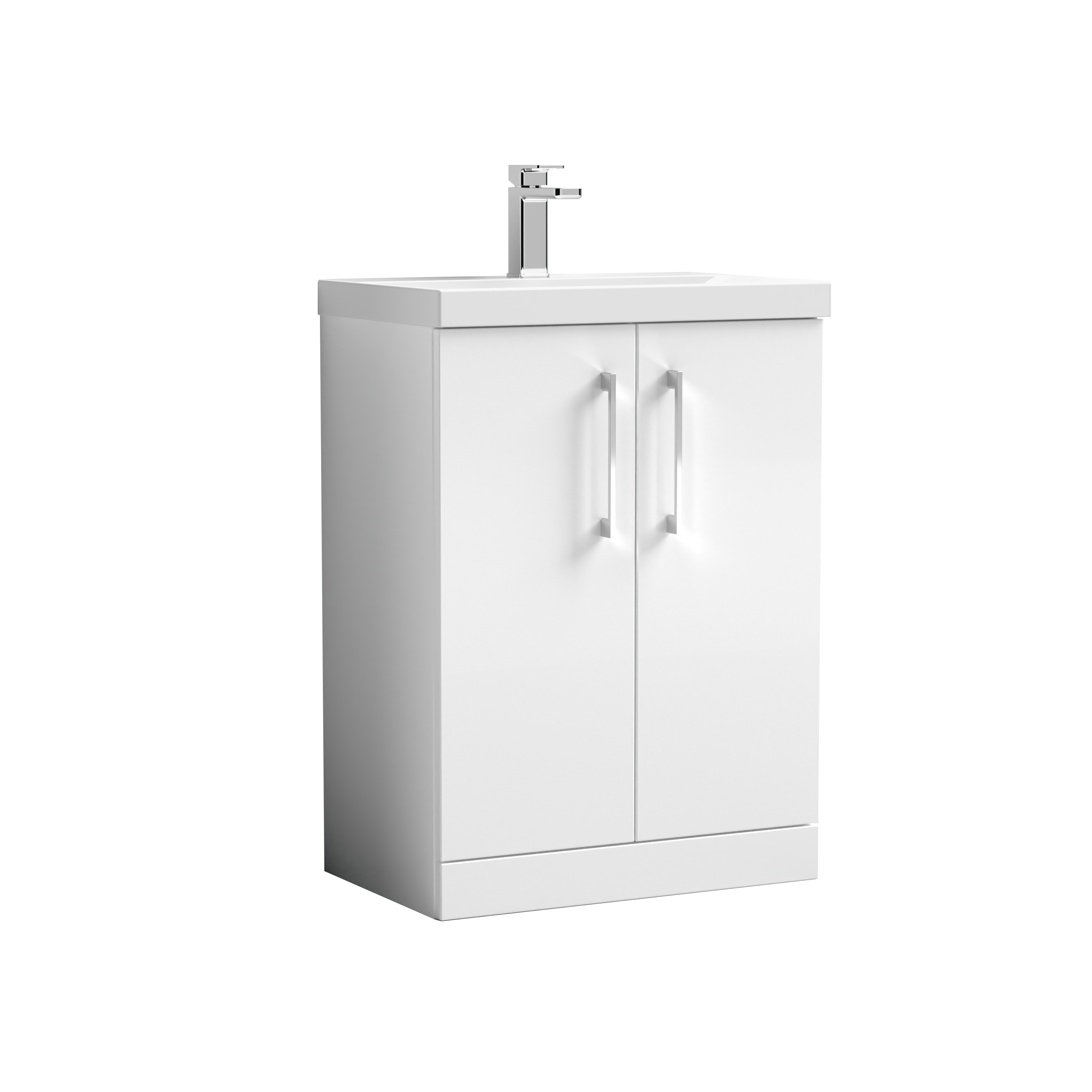 Nuie Arno Gloss White 600mm Floor Standing 2 Door Vanity Unit and Thin Edge Basin ARN103D