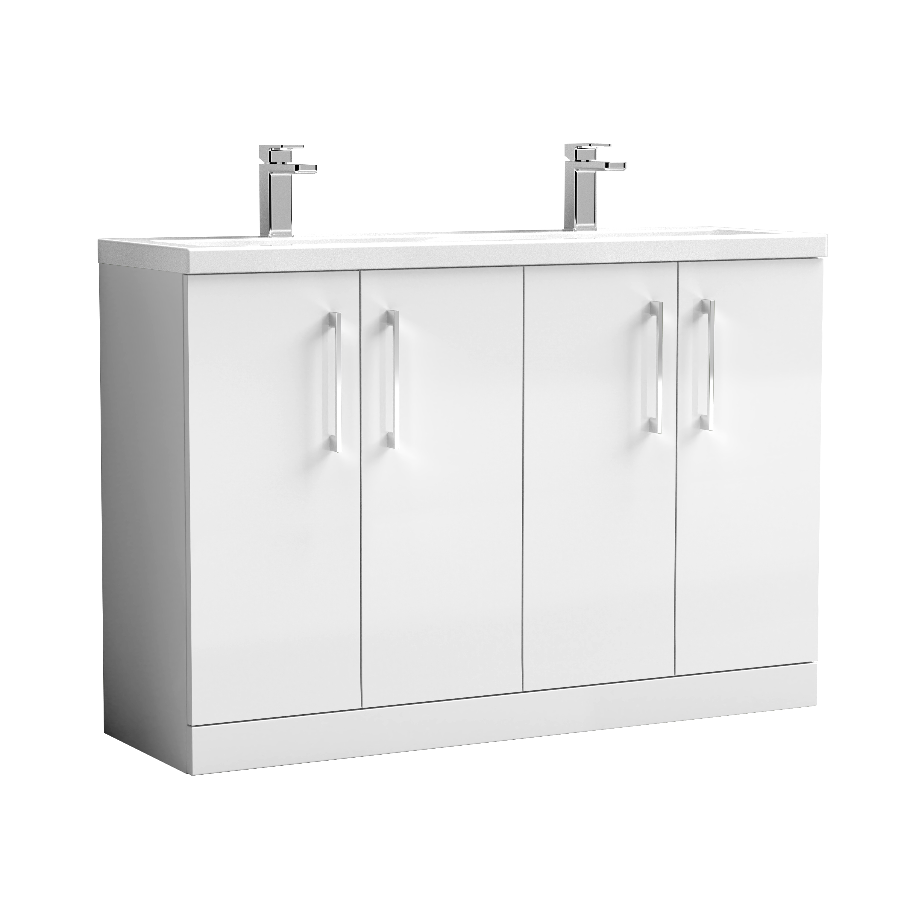 Nuie Arno Gloss White 1200mm Floor Standing 4 Door Vanity Unit and Double Minimalist Basin ARN103F