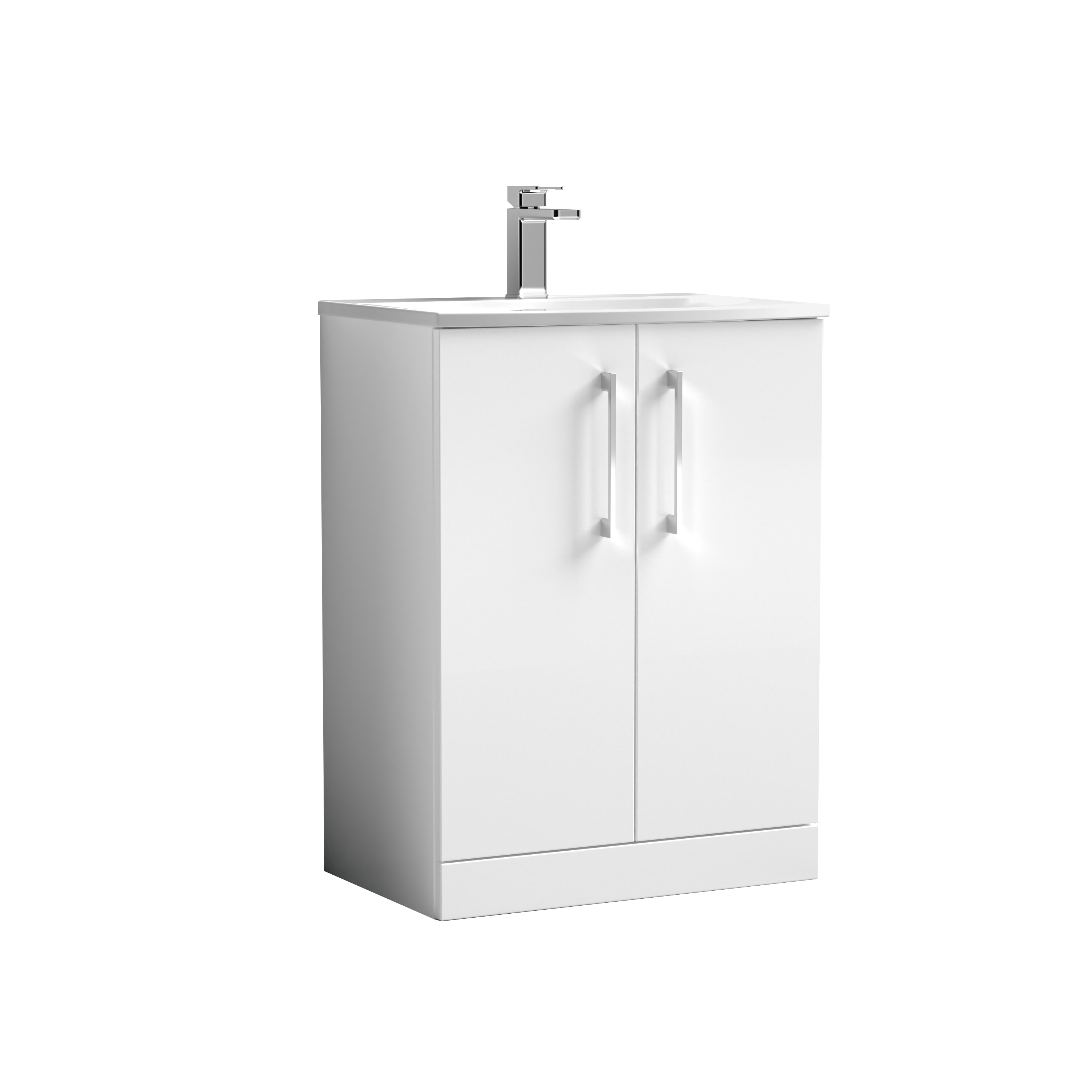 Nuie Arno Gloss White 600mm Floor Standing 2 Door Vanity Unit and Curved Basin ARN103G