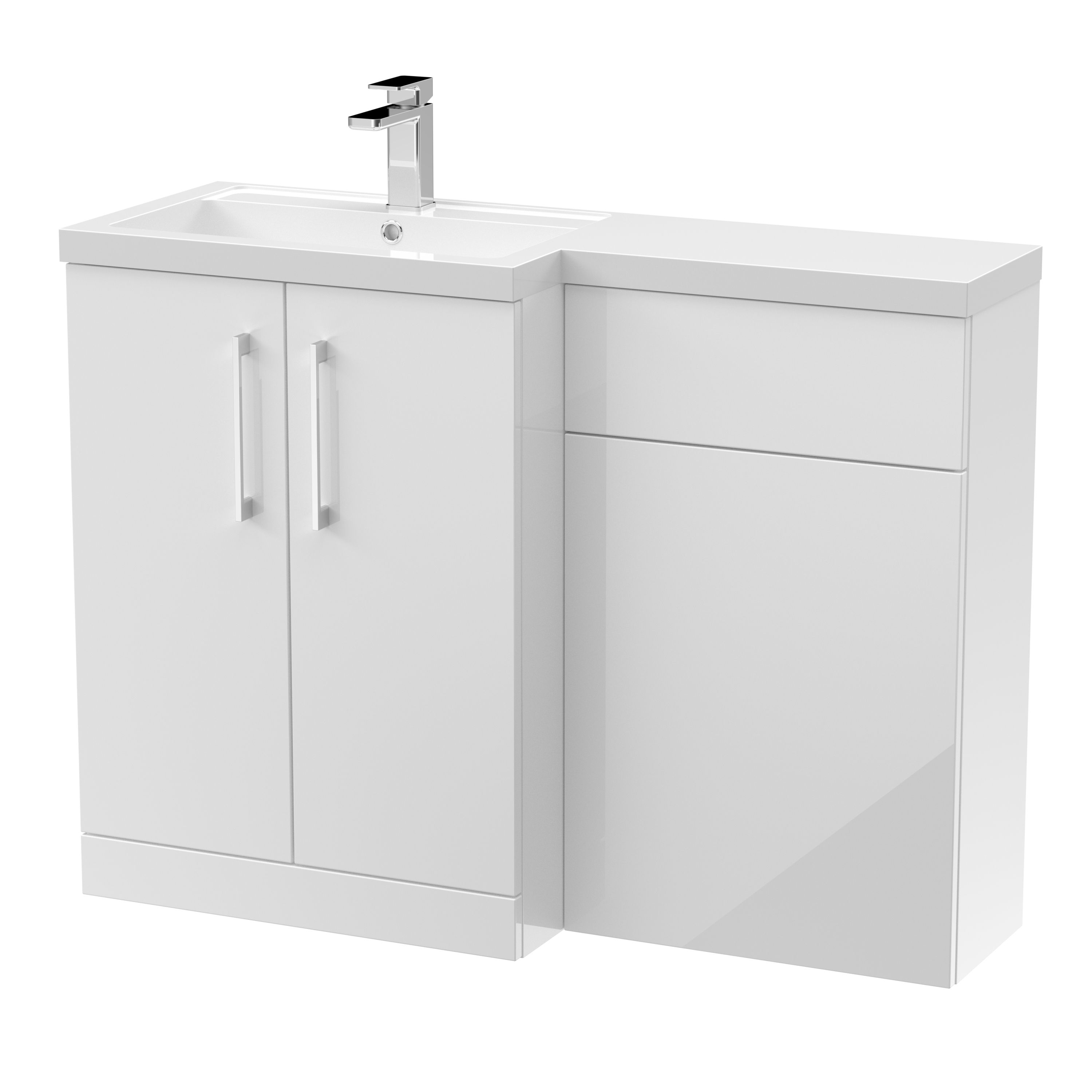 Nuie Arno Gloss White 1100mm Left Hand Vanity Unit Pack ARN111L