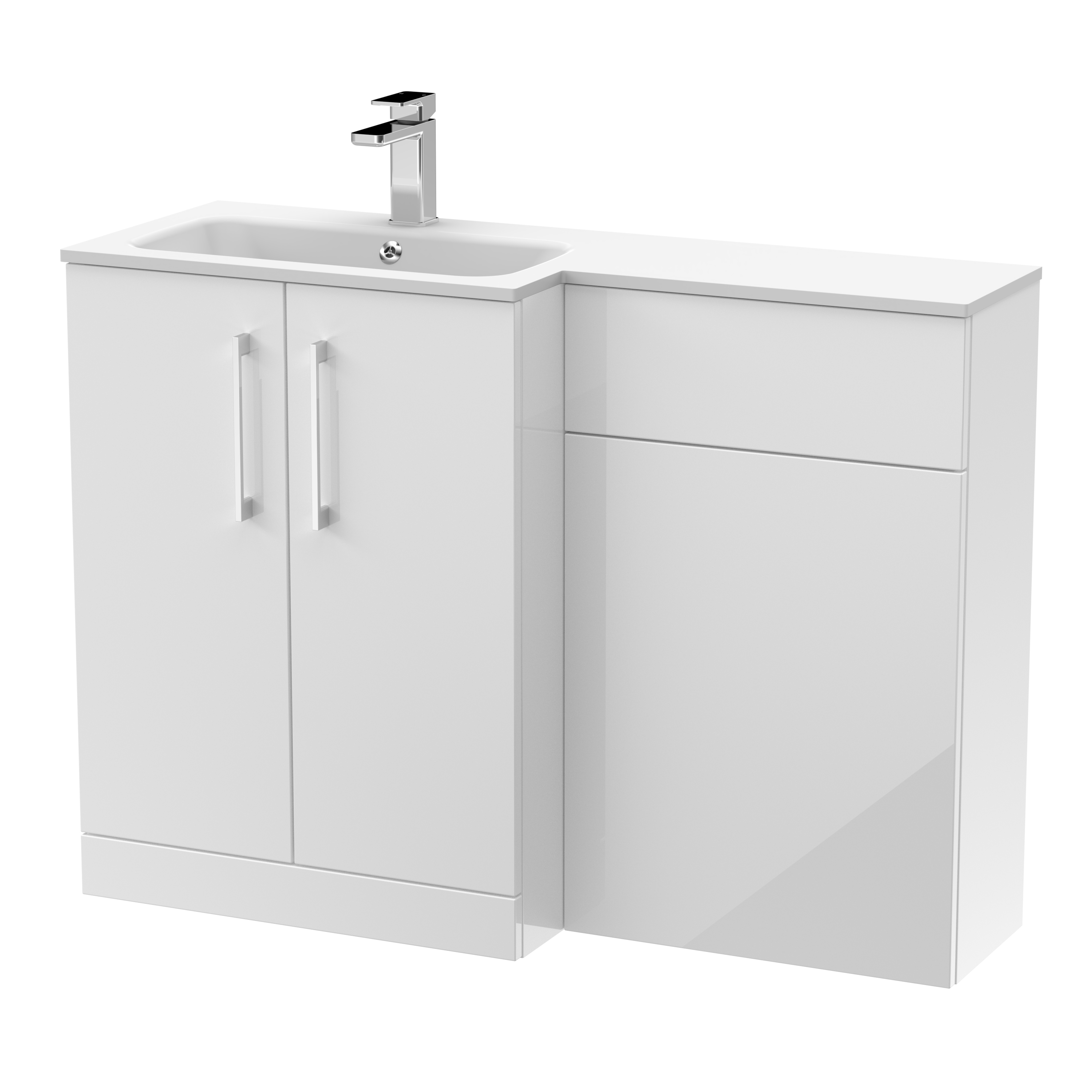 Nuie Arno Gloss White 1100mm Left Hand Vanity Unit Pack ARN112L