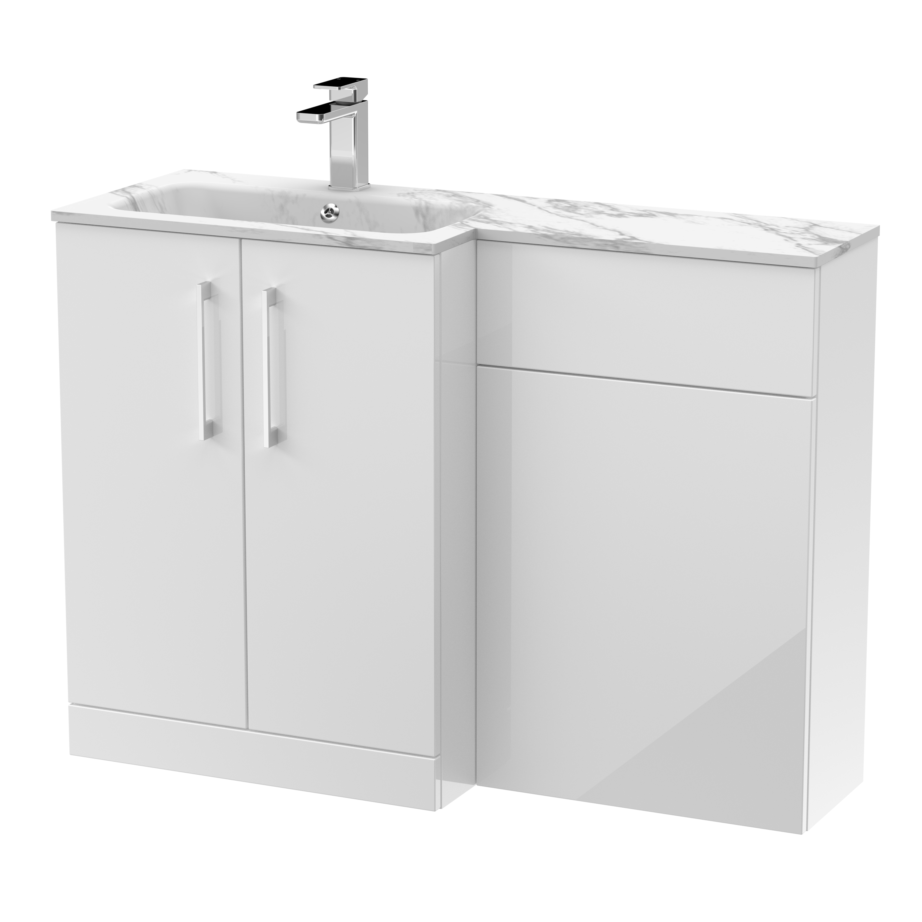 Nuie Arno Gloss White 1100mm Left Hand Vanity Unit Pack ARN113L