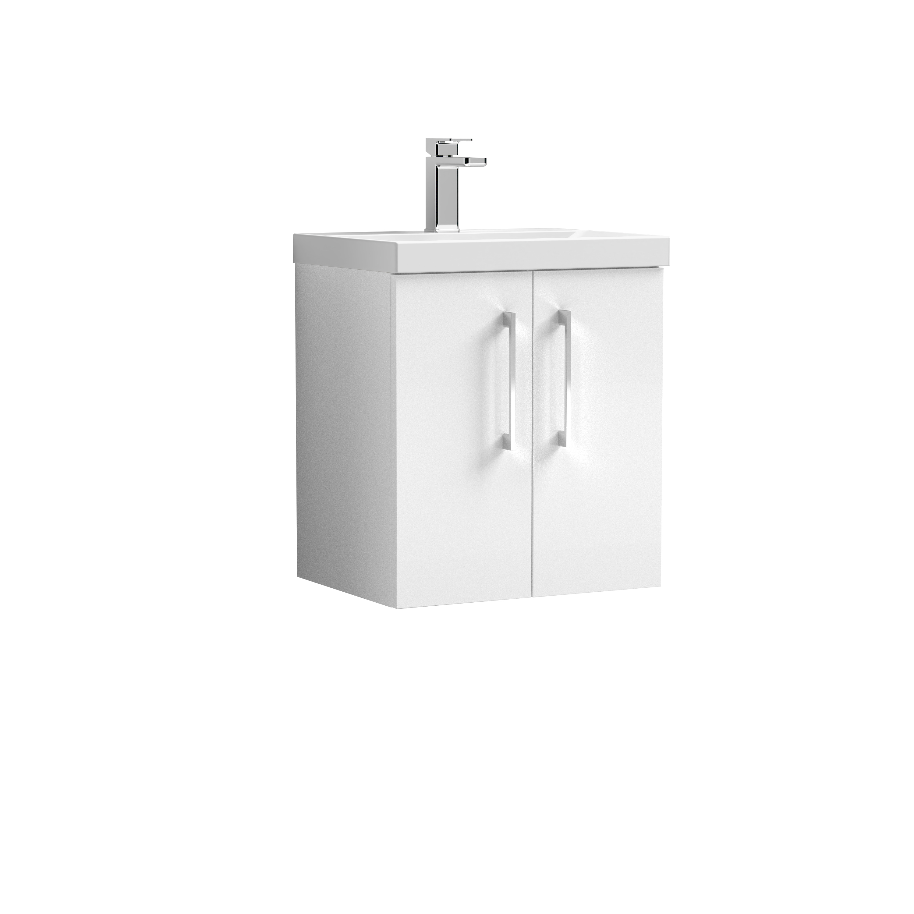 Nuie Arno Gloss White 500mm Wall Hung 2 Door Vanity Unit and Mid Edge Basin ARN121A