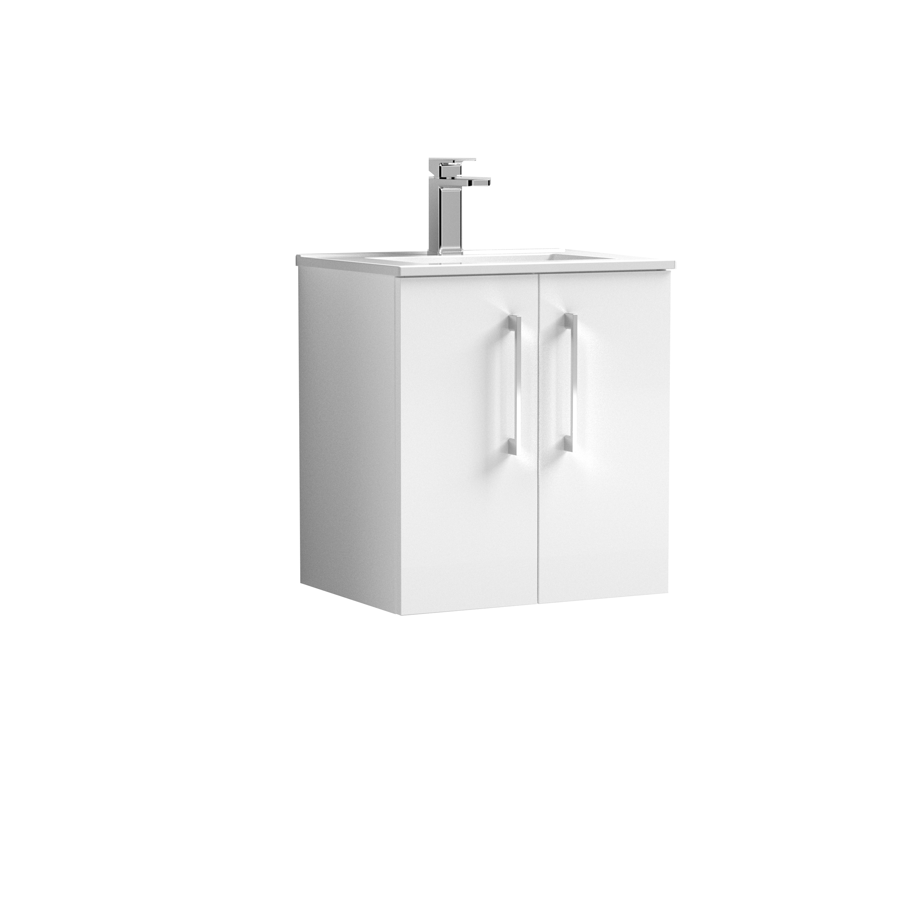 Nuie Arno Gloss White 500mm Wall Hung 2 Door Vanity Unit and Basin ARN121B