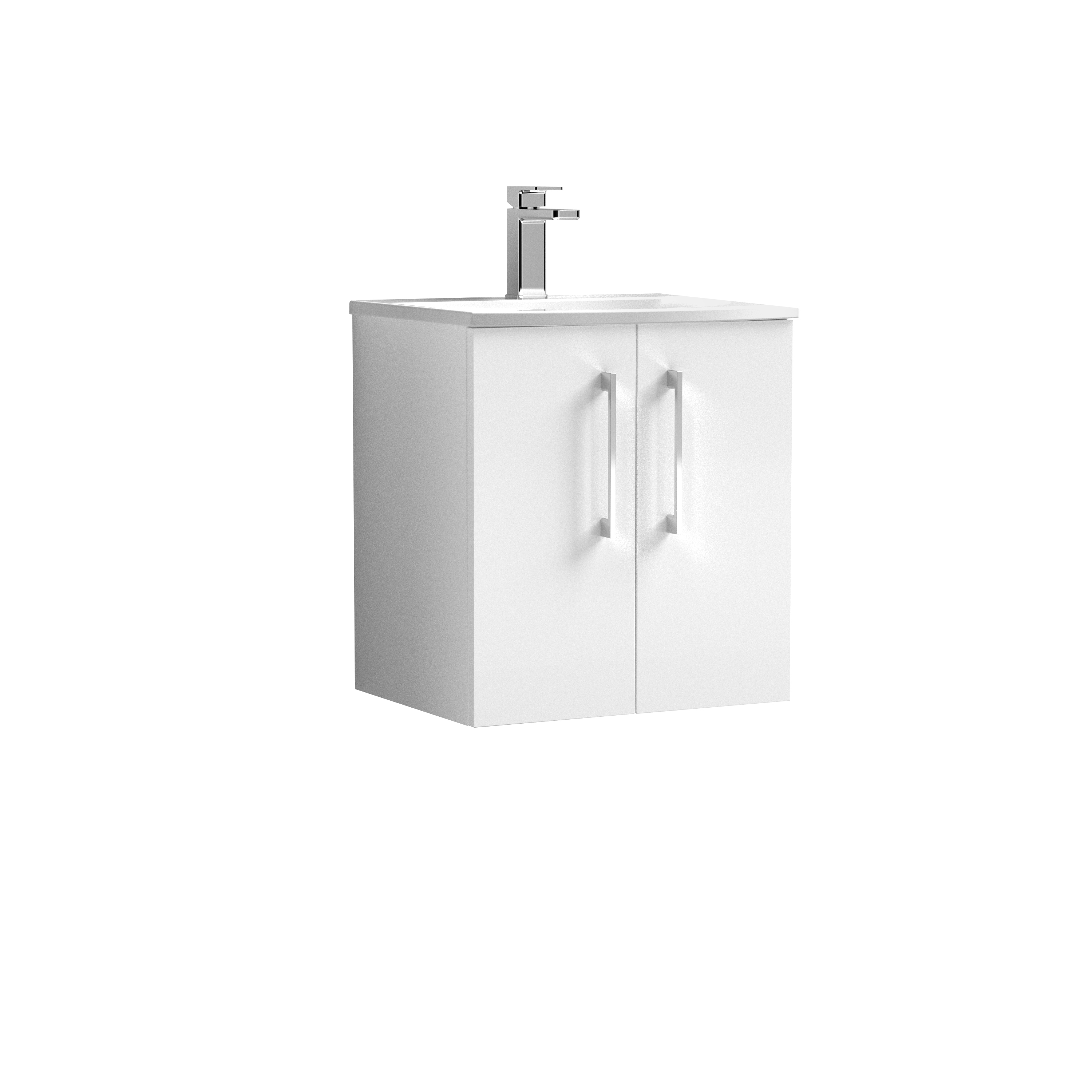 Nuie Arno Gloss White 500mm Wall Hung 2 Door Vanity Unit and Curved Basin ARN121G