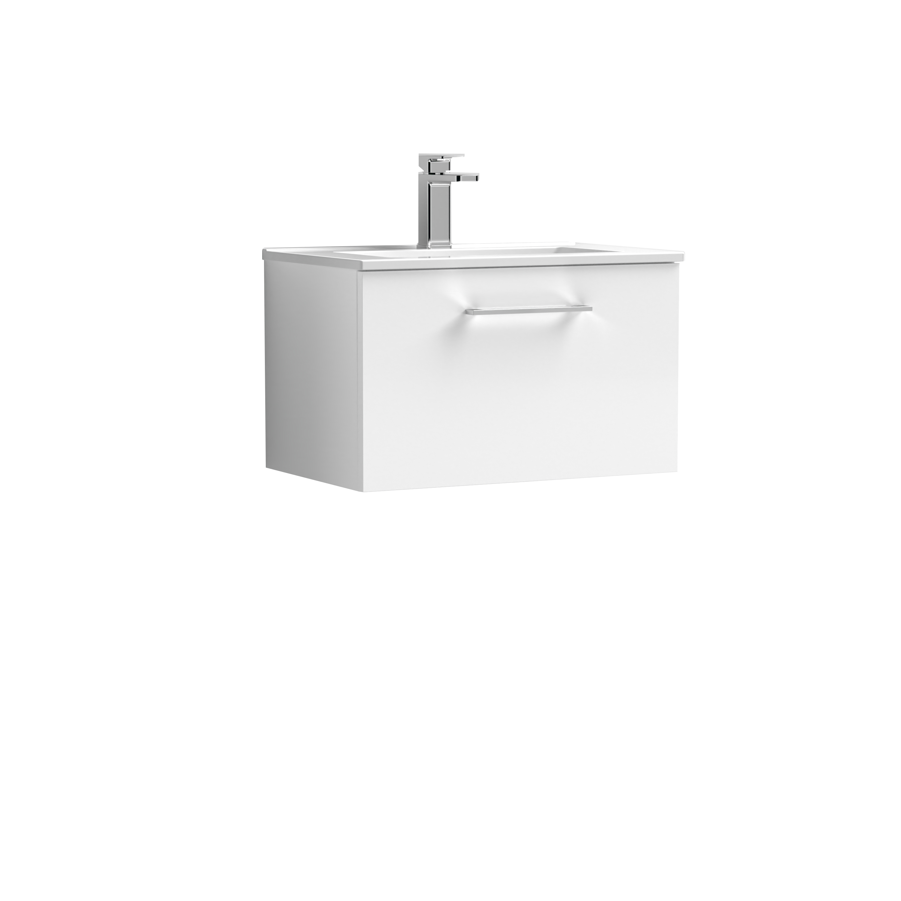 Nuie Arno Gloss White 600mm Wall Hung 1 Drawer Vanity Unit and Minimalist Basin ARN122B