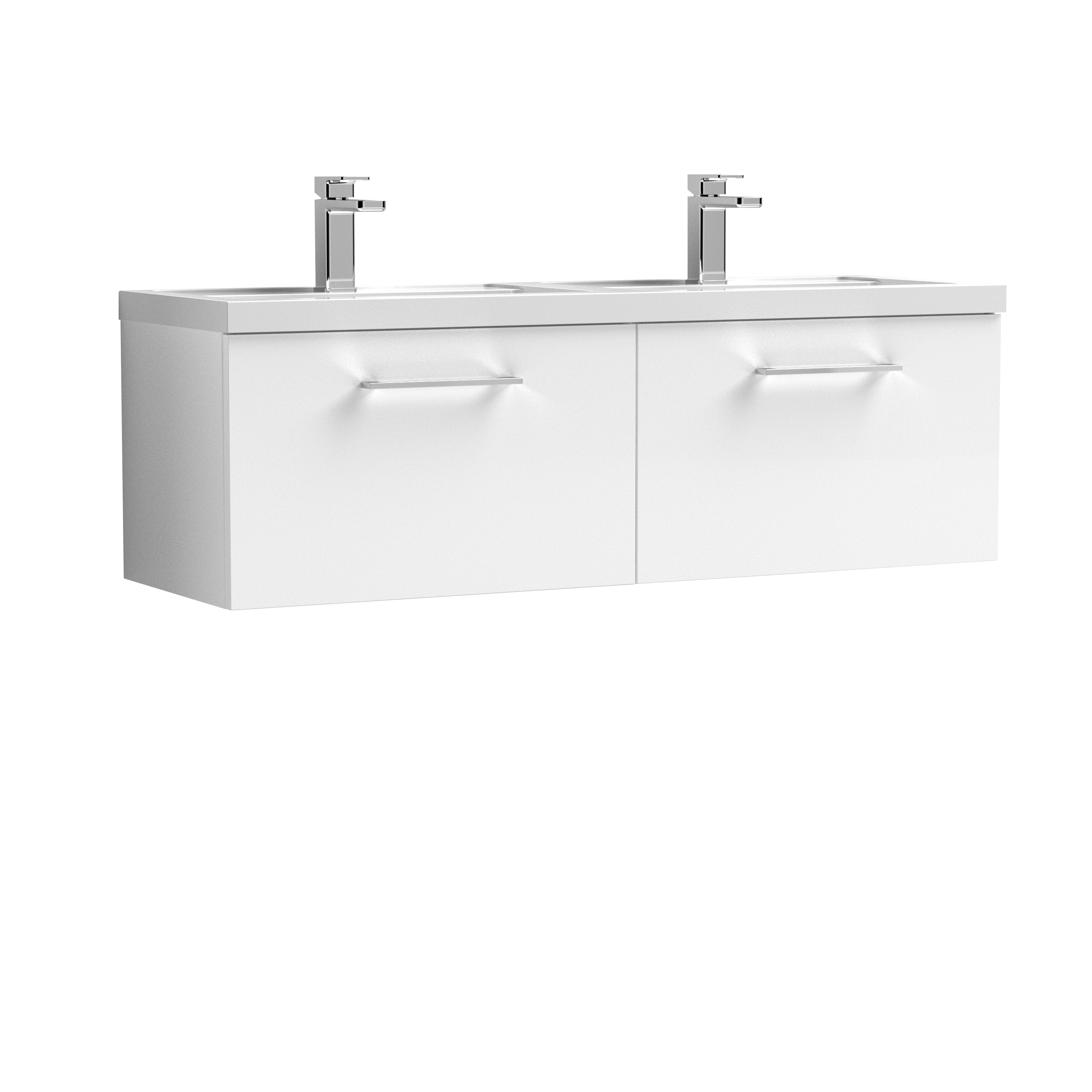 Nuie Arno Gloss White 1200mm Wall Hung 2 Drawer Vanity Unit and Double Basin ARN122C