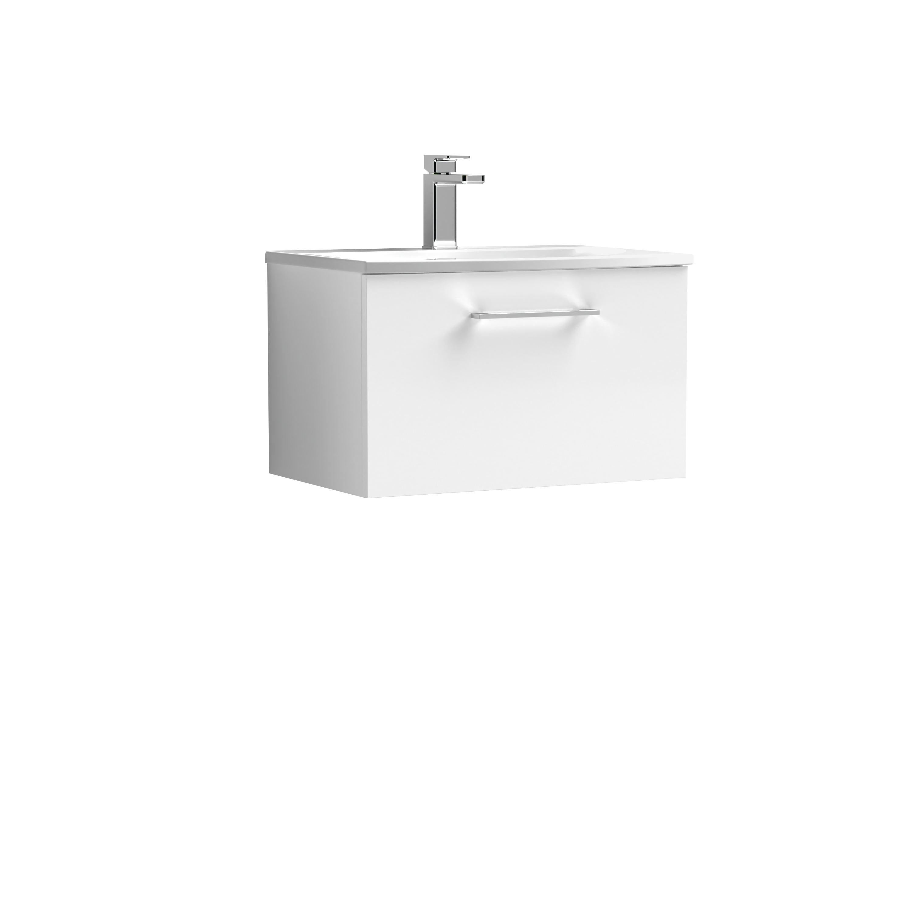 Nuie Arno Gloss White 600mm Wall Hung 1 Drawer Vanity Unit and Curved Basin ARN122G