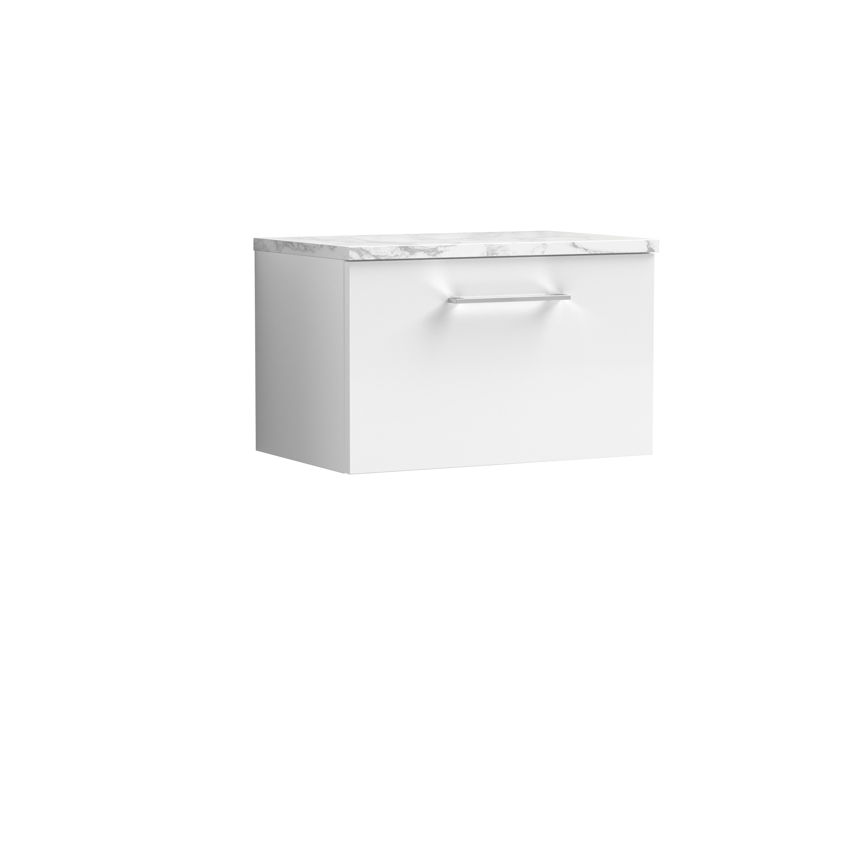 Nuie Arno Gloss White 600mm Wall Hung 1 Drawer Vanity Unit and Laminate Worktop ARN122LCM