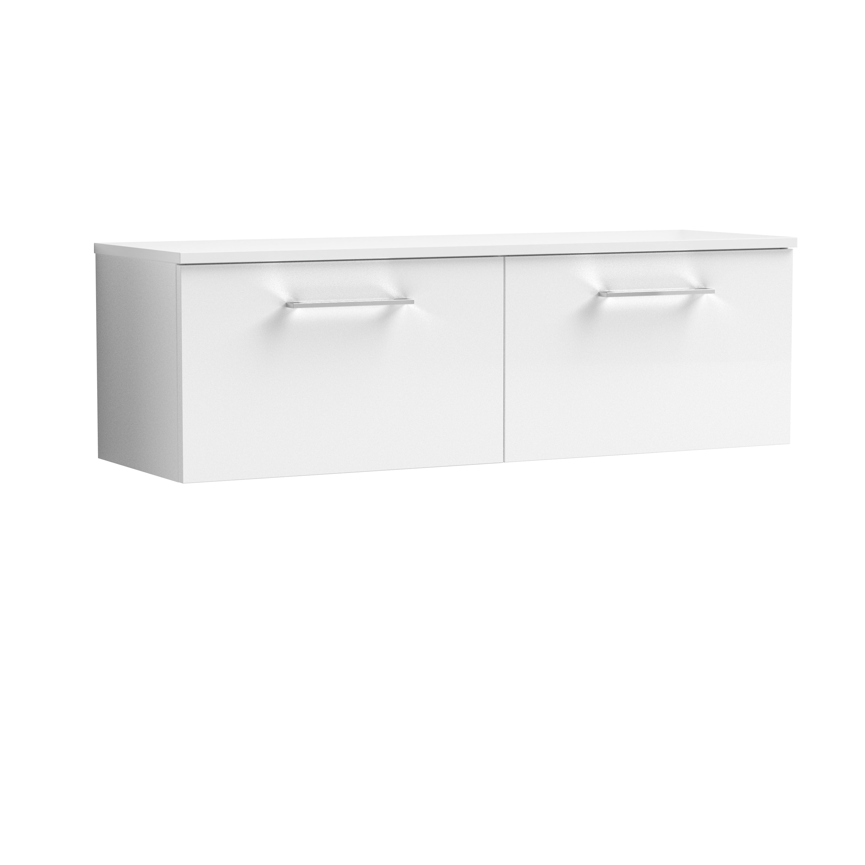Nuie Arno Gloss White 1200mm Wall Hung 2 Drawer Vanity Unit and Worktop ARN122W2
