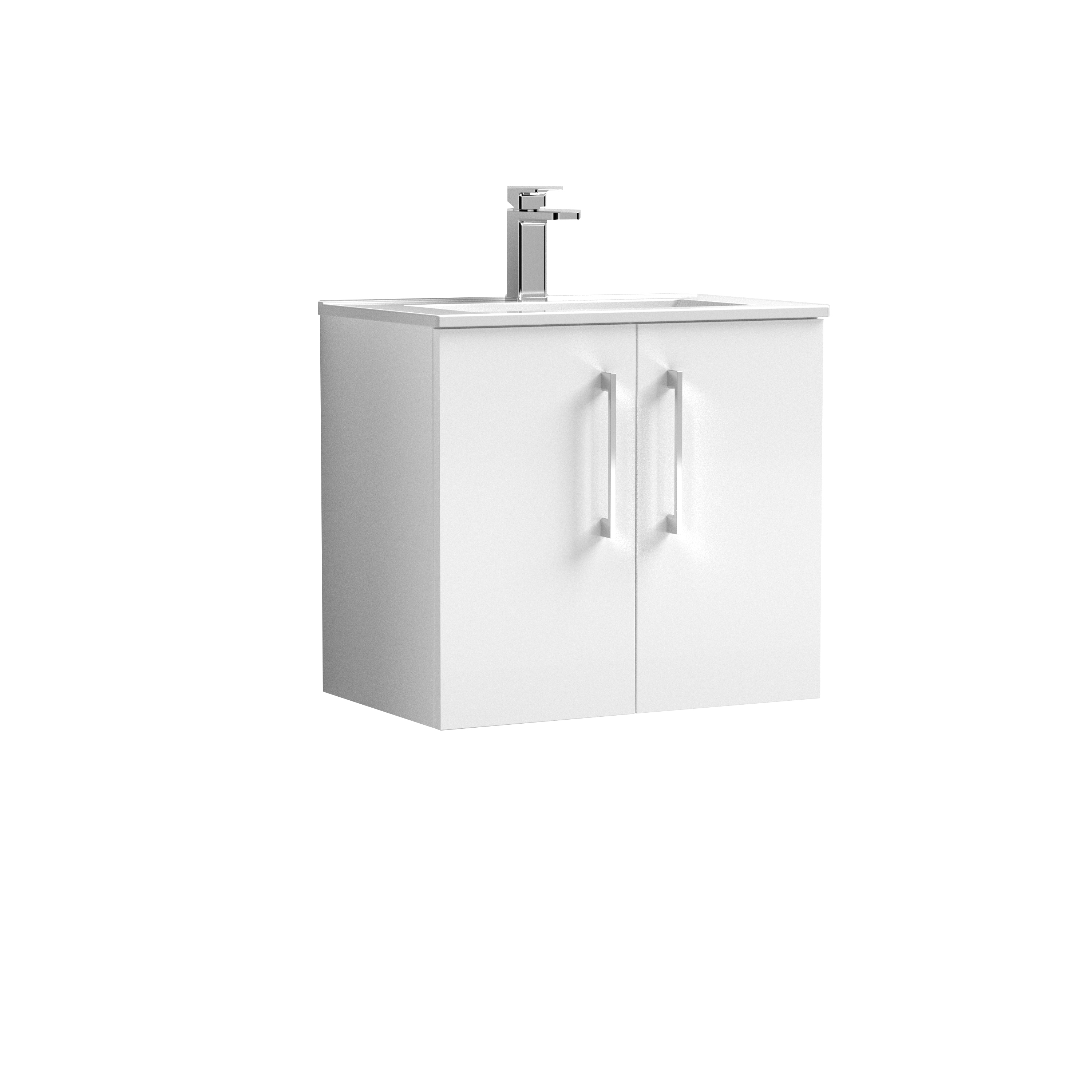 Nuie Arno Gloss White 600mm Wall Hung 2 Door Vanity Unit and Basin ARN123B