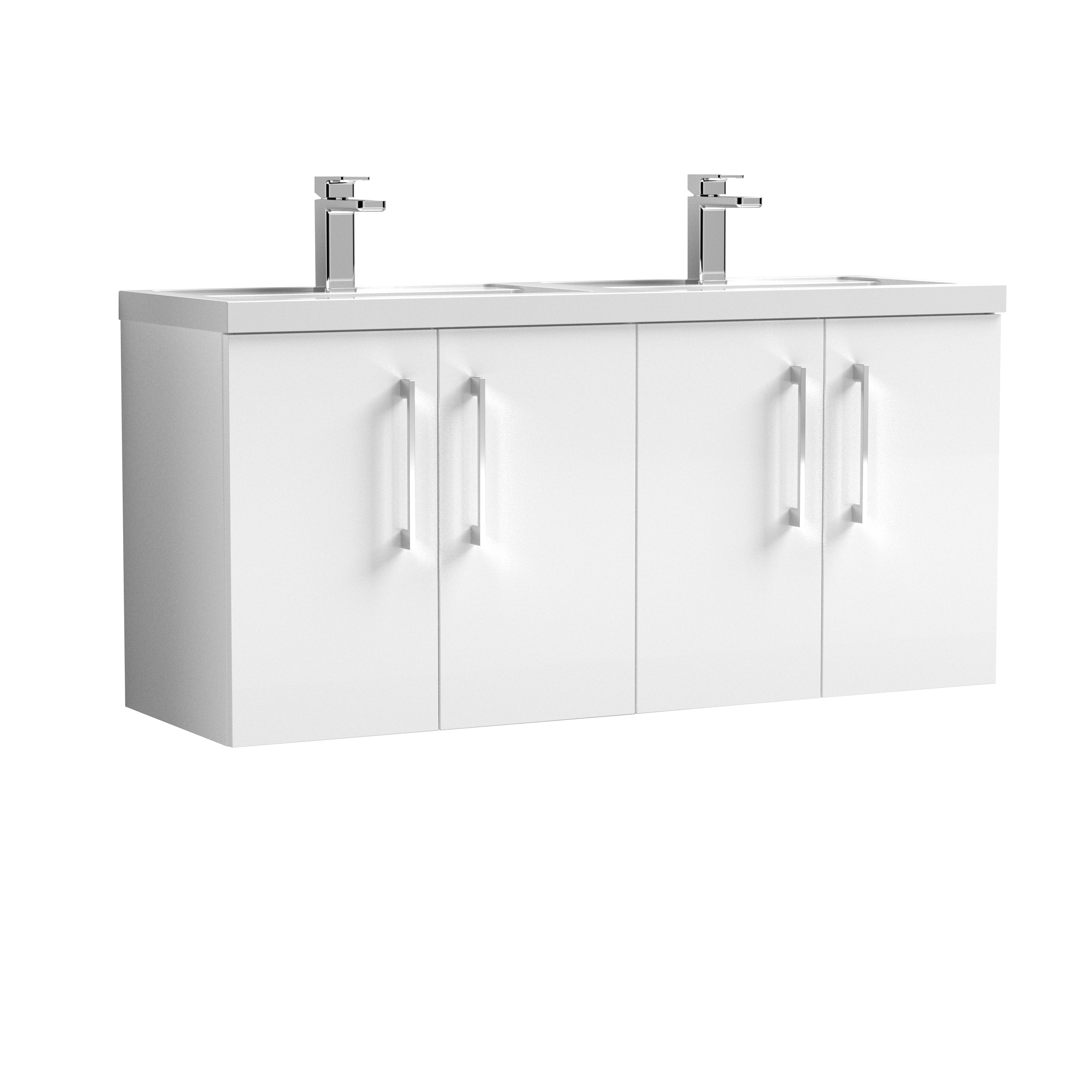 Nuie Arno Gloss White 1200mm Wall Hung 4 Door Vanity Unit and Double Basin ARN123C