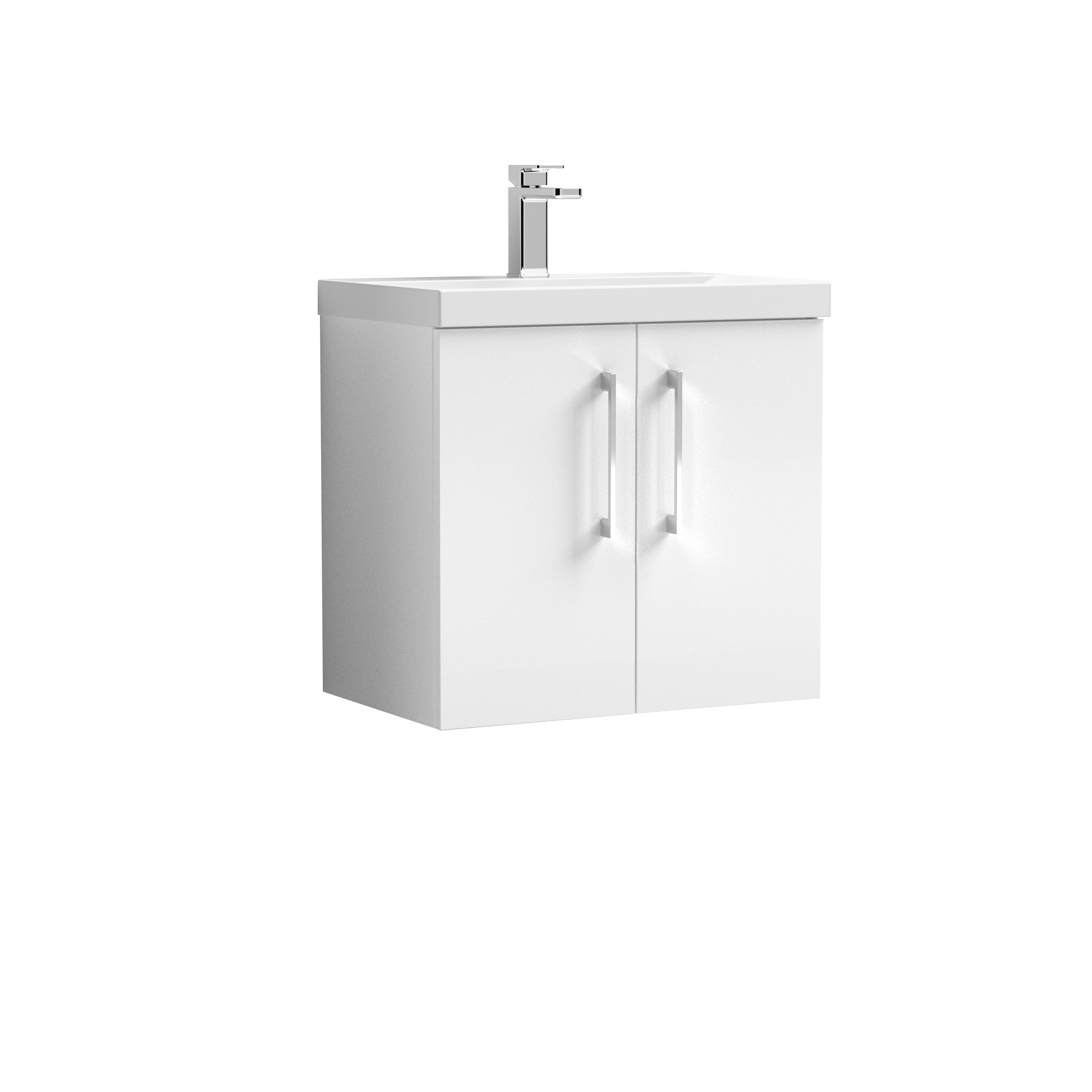 Nuie Arno Gloss White 600mm Wall Hung 2 Door Vanity Unit and Thin Edge Basin ARN123D