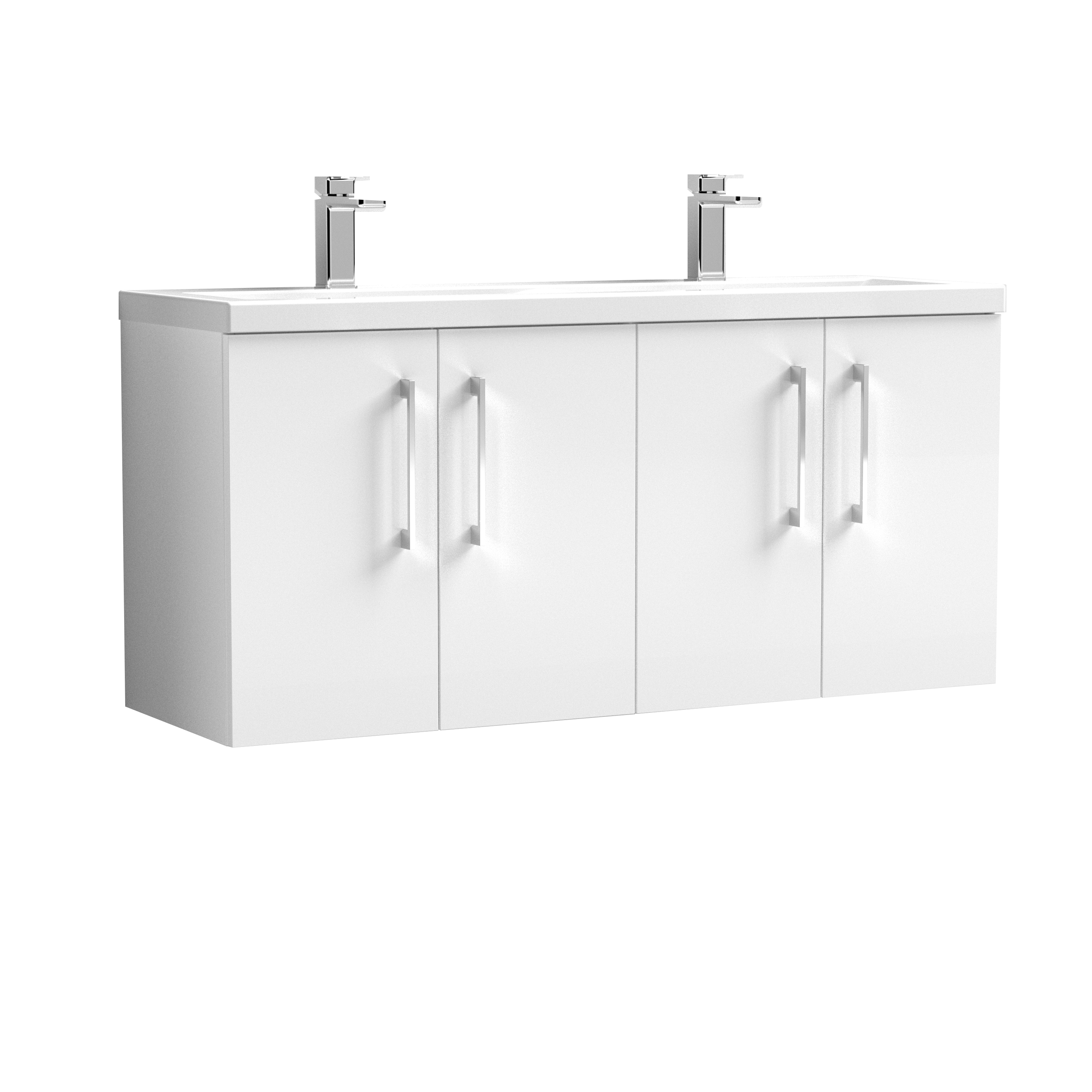 Nuie Arno Gloss White 1200mm Wall Hung 4 Door Vanity Unit and Double Basin ARN123F
