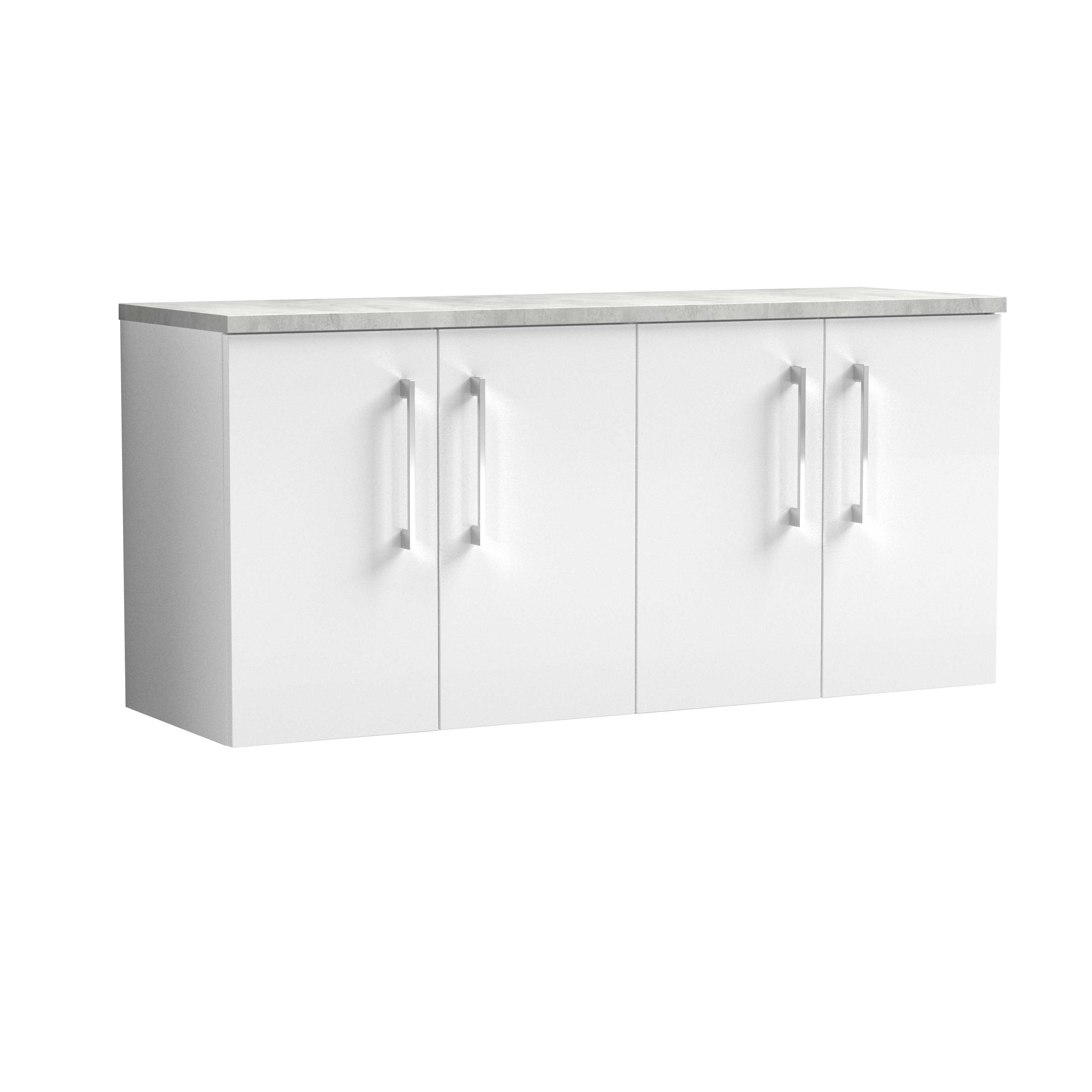 Nuie Arno Gloss White 1200mm Wall Hung 4 Door Vanity Unit and Laminate Worktop ARN123LBG2
