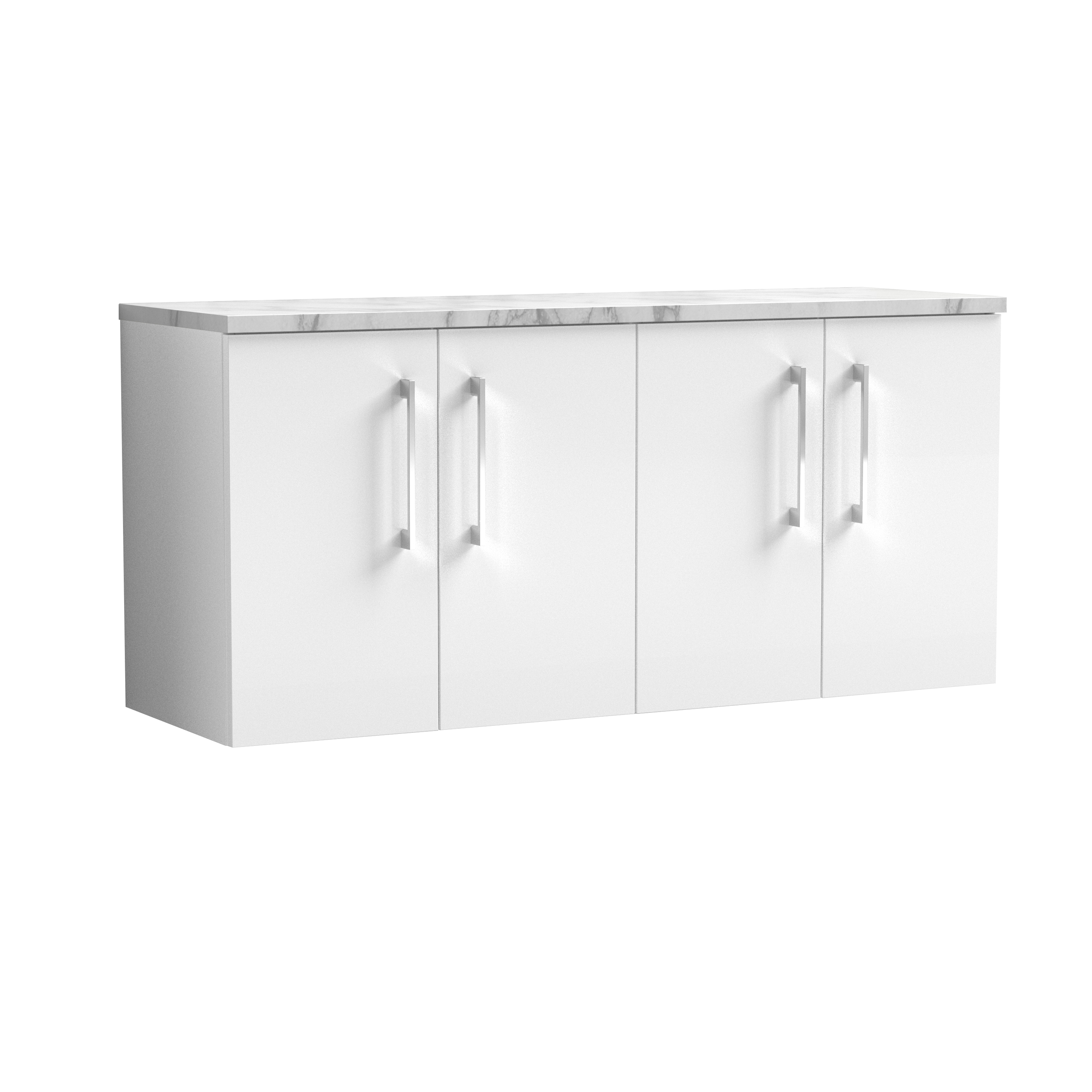 Nuie Arno Gloss White 1200mm Wall Hung 4 Door Vanity Unit and Laminate Worktop ARN123LCM2