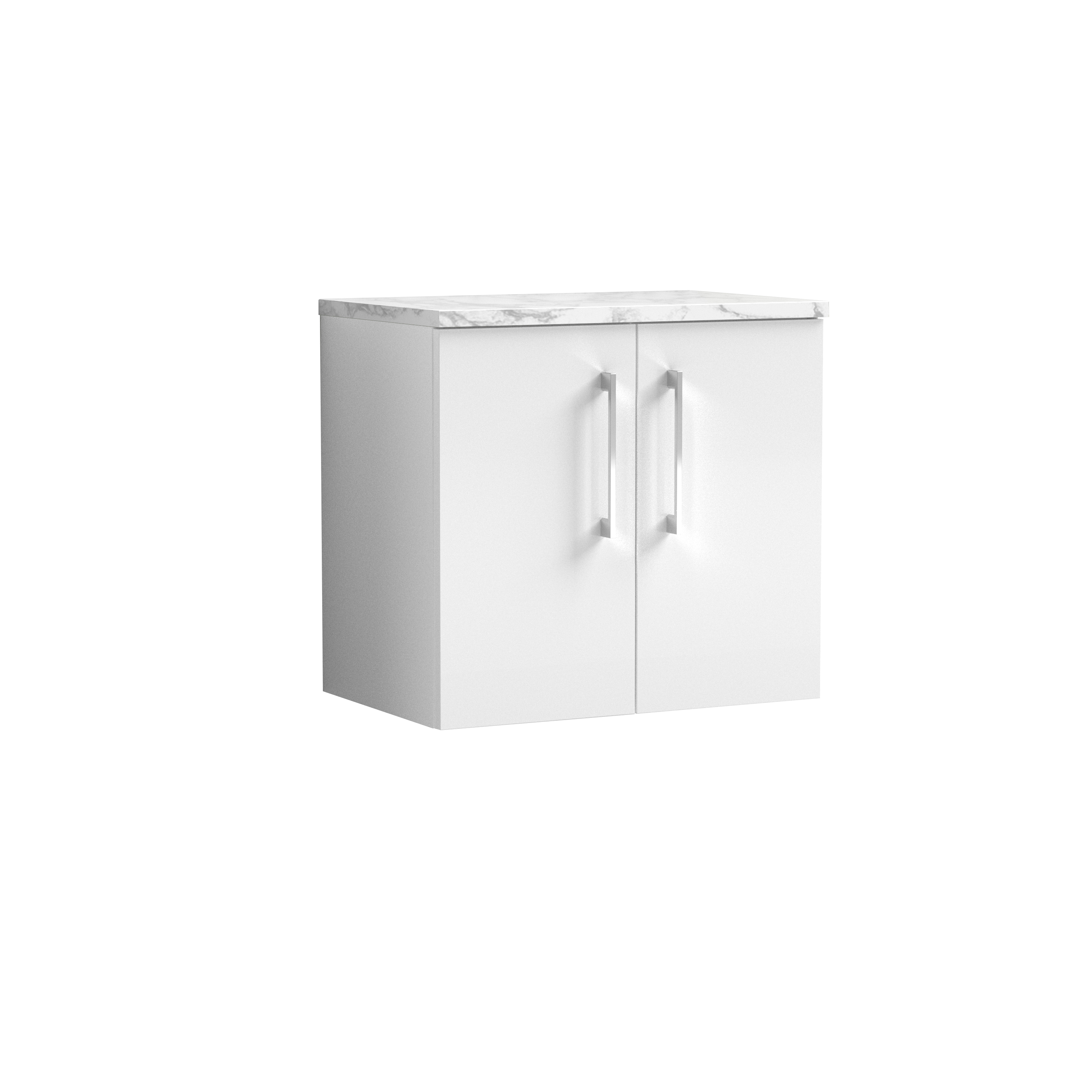 Nuie Arno Gloss White 600mm Wall Hung 2 Door Vanity Unit and Laminate Worktop ARN123LCM
