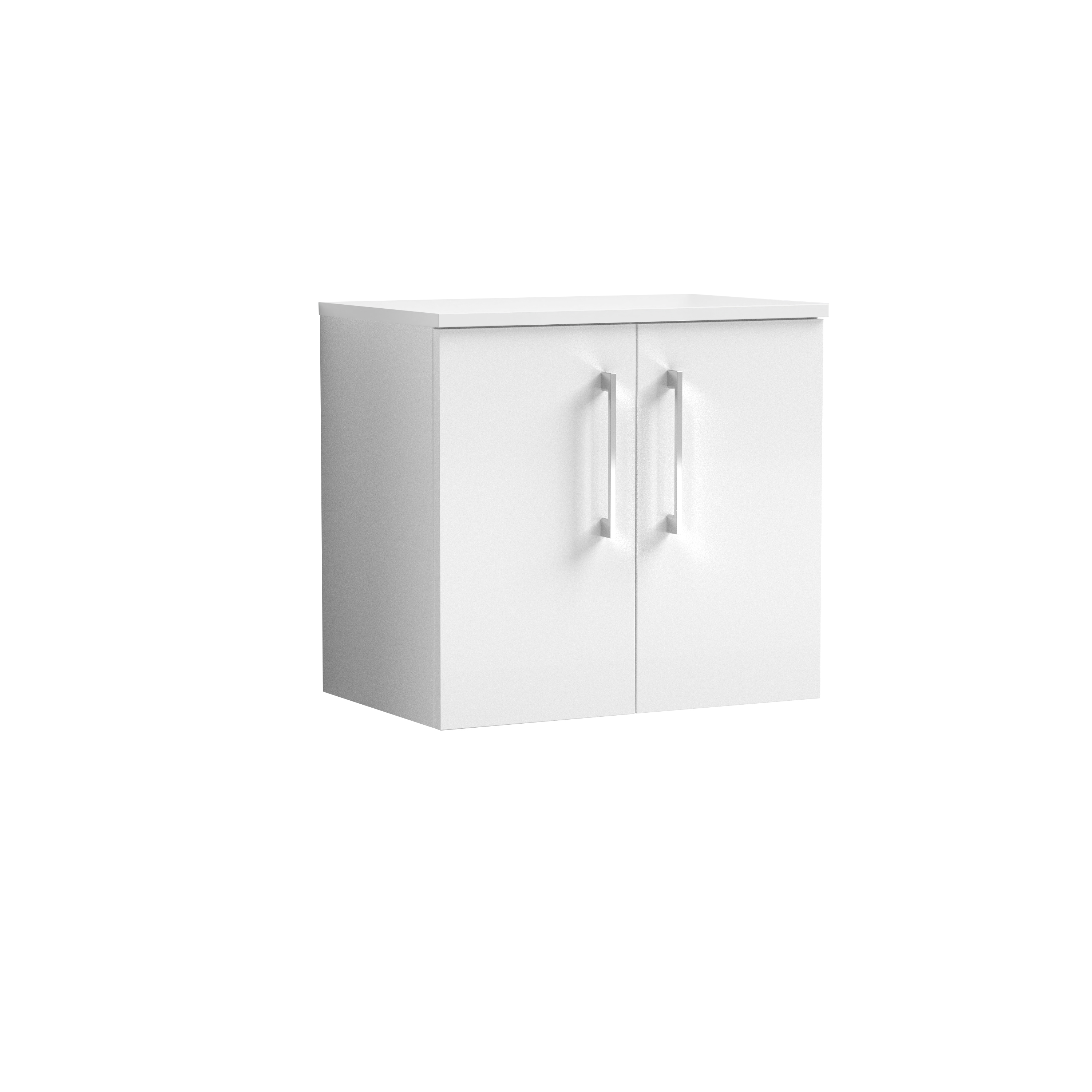 Nuie Arno Gloss White 600mm Wall Hung 2 Door Vanity Unit and Worktop ARN123W