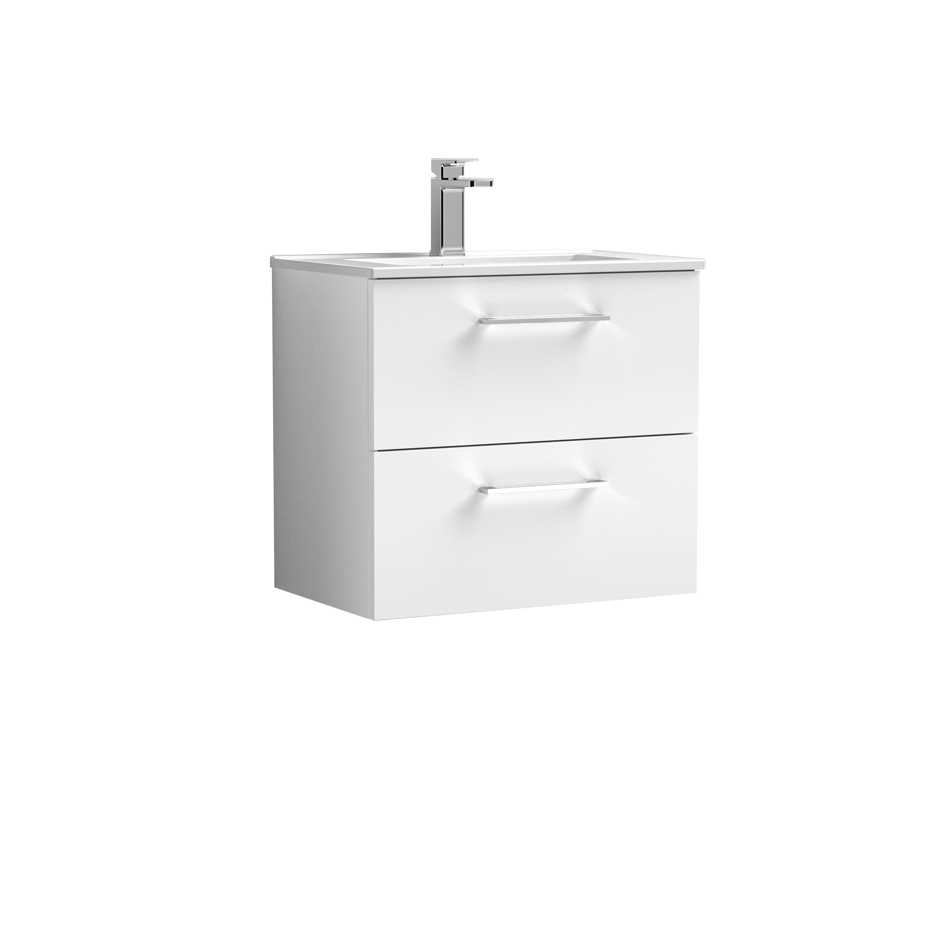 Nuie Arno Gloss White 600mm Wall Hung 2 Drawer Vanity Unit and Basin ARN124B
