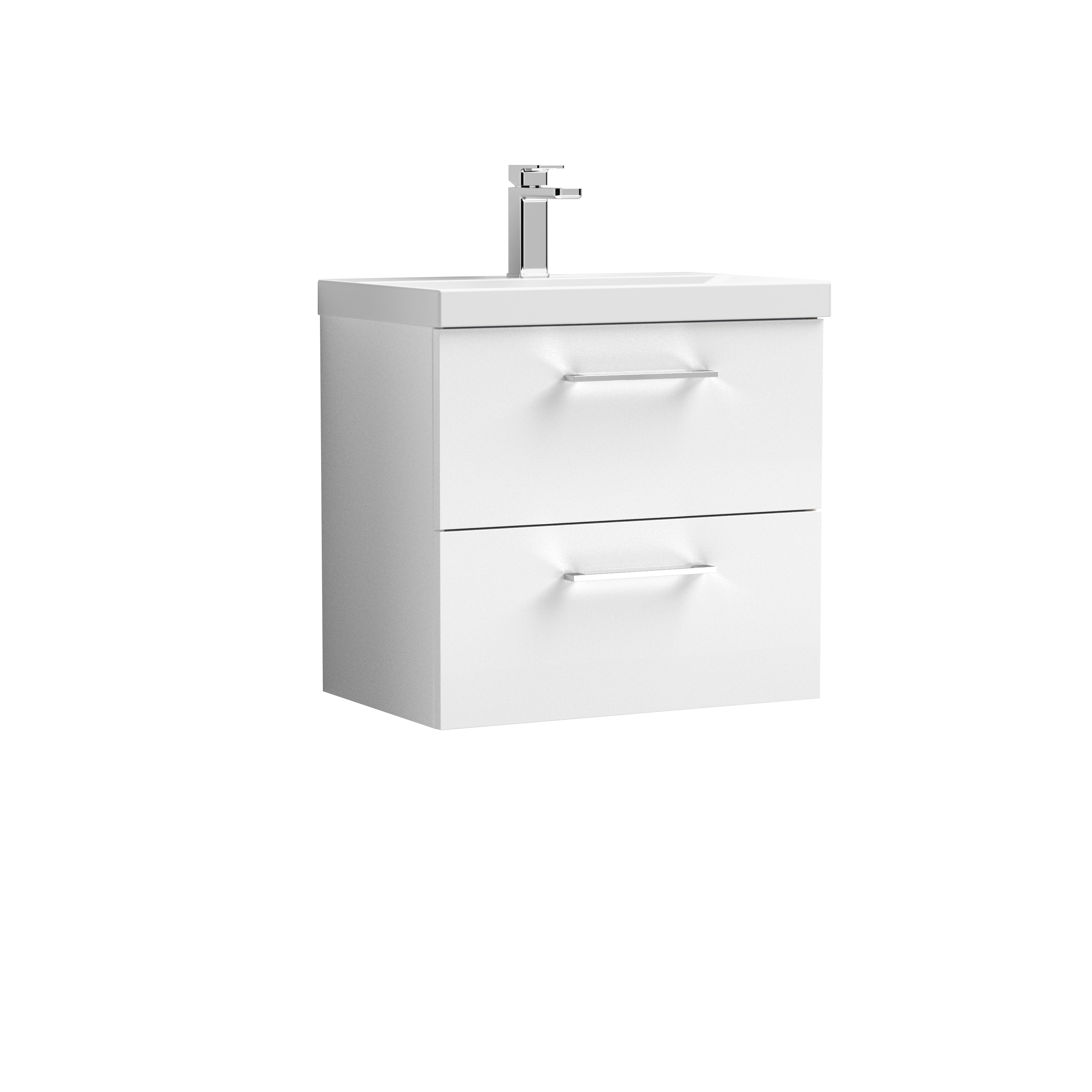 Nuie Arno Gloss White 600mm Wall Hung 2 Drawer Vanity Unit and Thin Edge Basin ARN124D