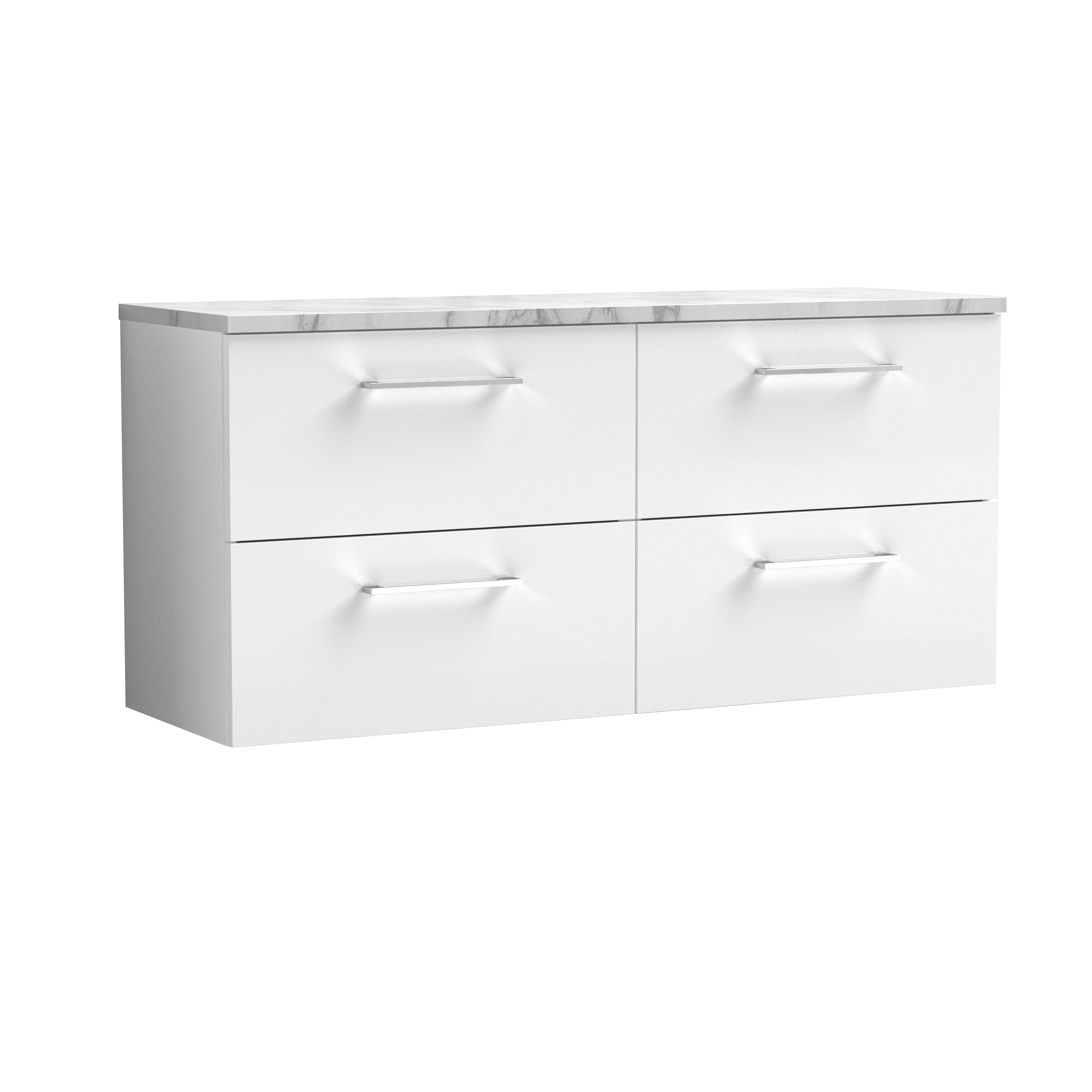 Nuie Arno Gloss White 1200mm Wall Hung 4 Drawer Vanity Unit and Laminate Worktop ARN124LCM2