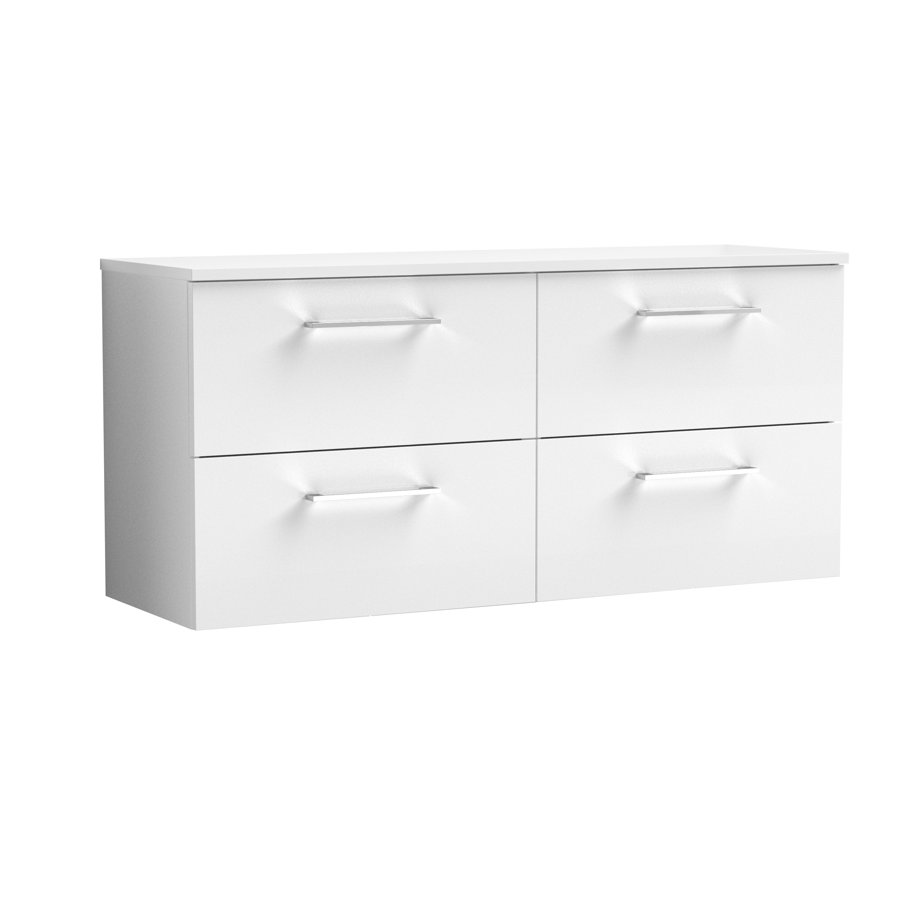 Nuie Arno Gloss White 1200mm Wall Hung 4 Drawer Vanity Unit and Worktop ARN124W2
