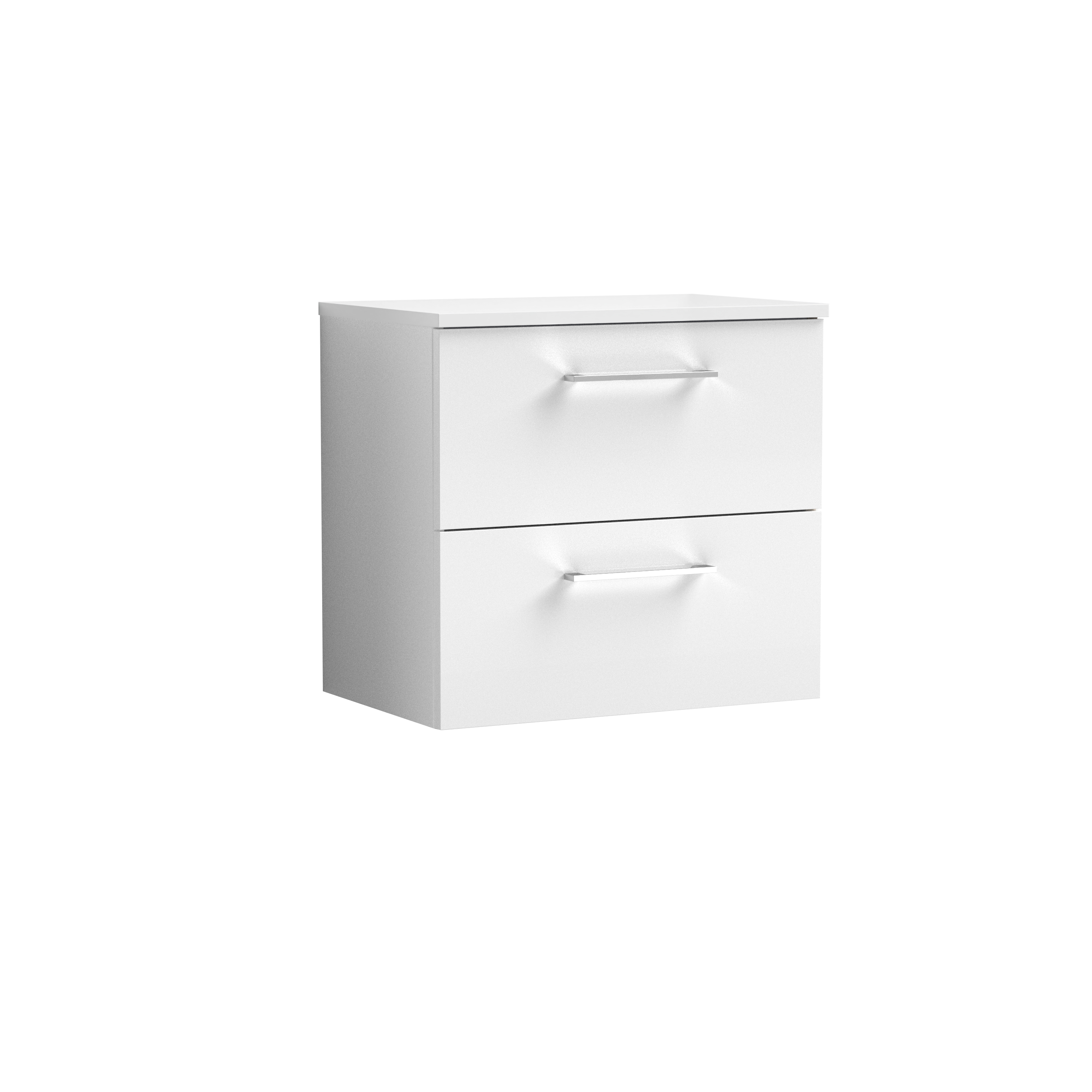 Nuie Arno Gloss White 600mm Wall Hung 2 Drawer Vanity Unit and Worktop ARN124W