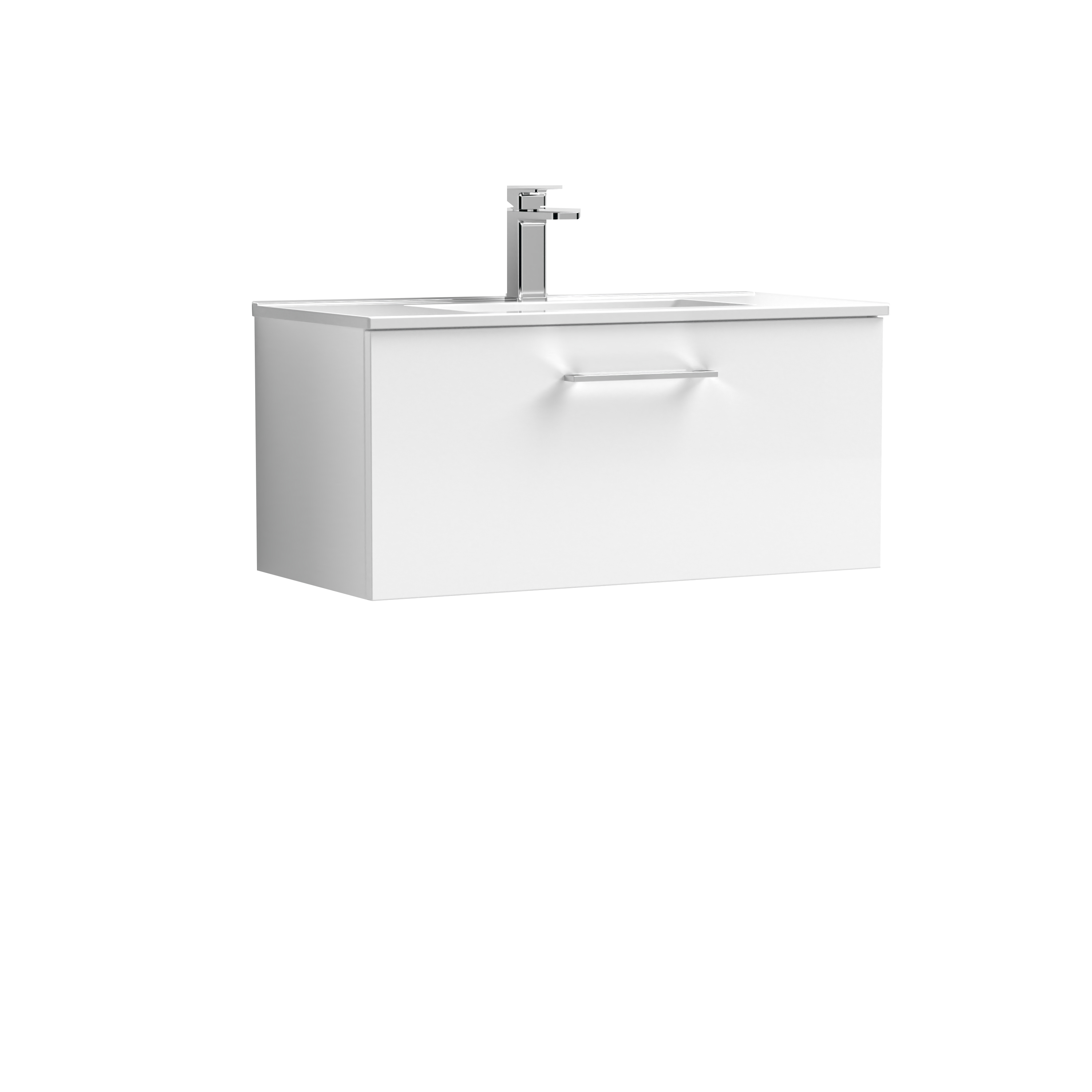 Nuie Arno Gloss White 800mm Wall Hung 1 Drawer Vanity Unit and Minimalist Basin ARN125B