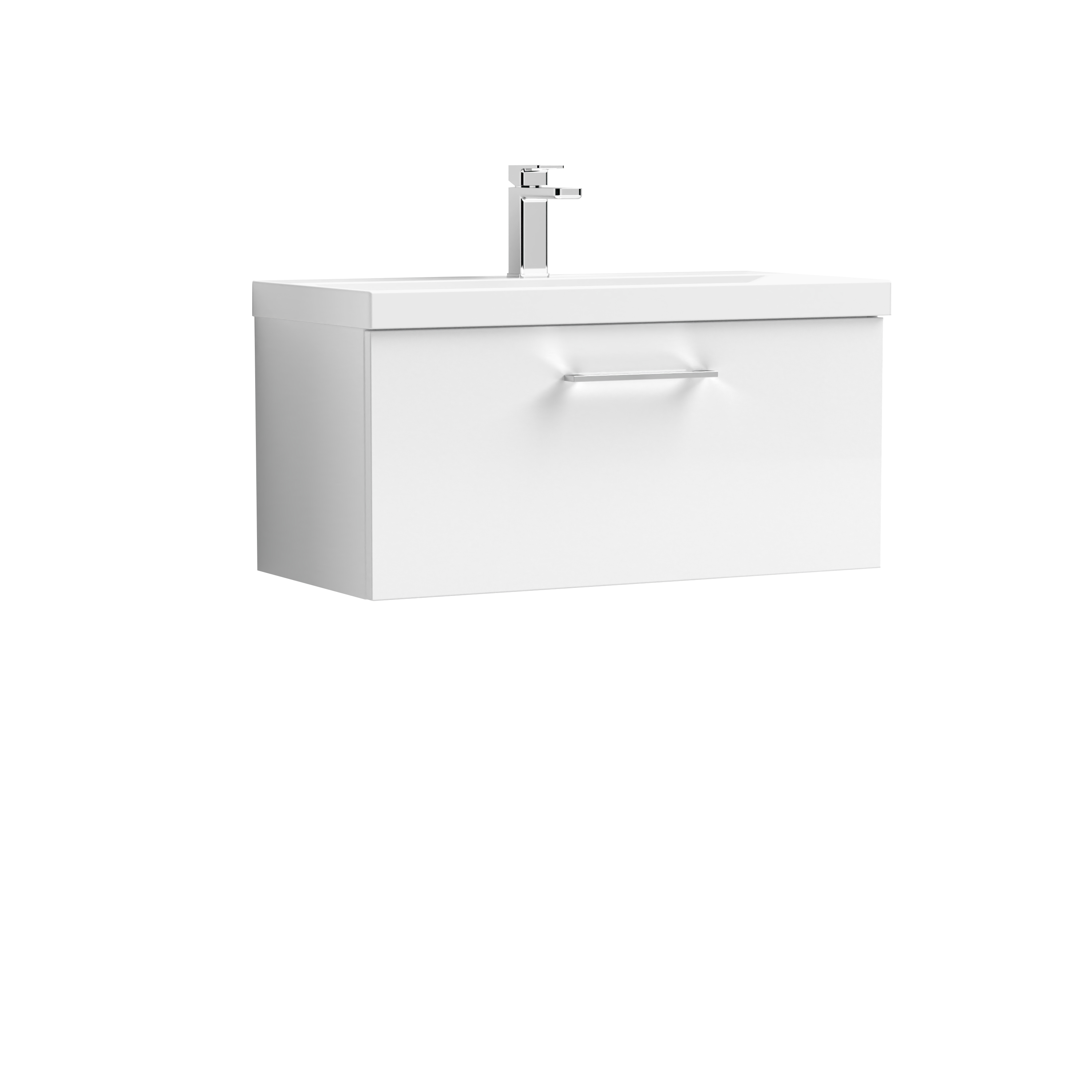 Nuie Arno Gloss White 800mm Wall Hung 1 Drawer Vanity Unit and Thin Edge Basin ARN125D