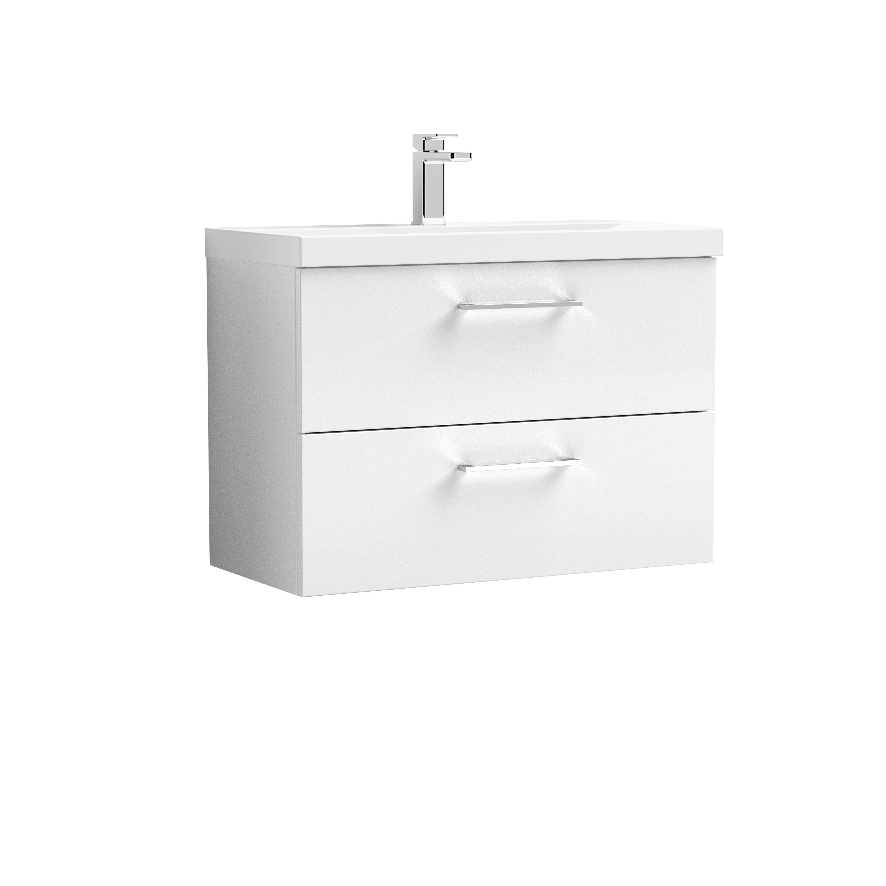 Nuie Arno Gloss White 800mm Wall Hung 2 Drawer Vanity Unit and Mid Edge Basin ARN126A