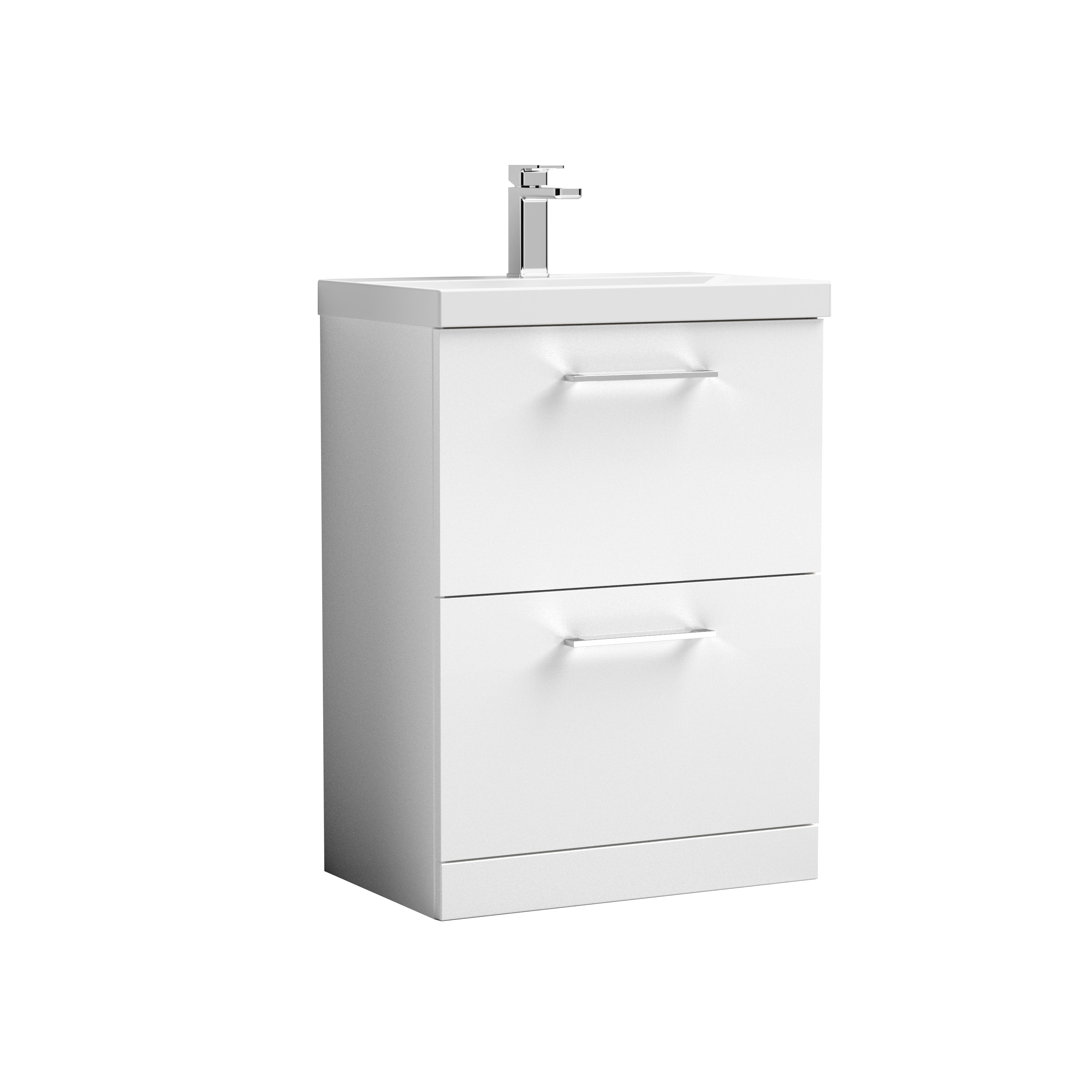 Nuie Arno Gloss White 600mm Floor Standing 2 Drawer Vanity Unit and Mid Edge Basin ARN133A