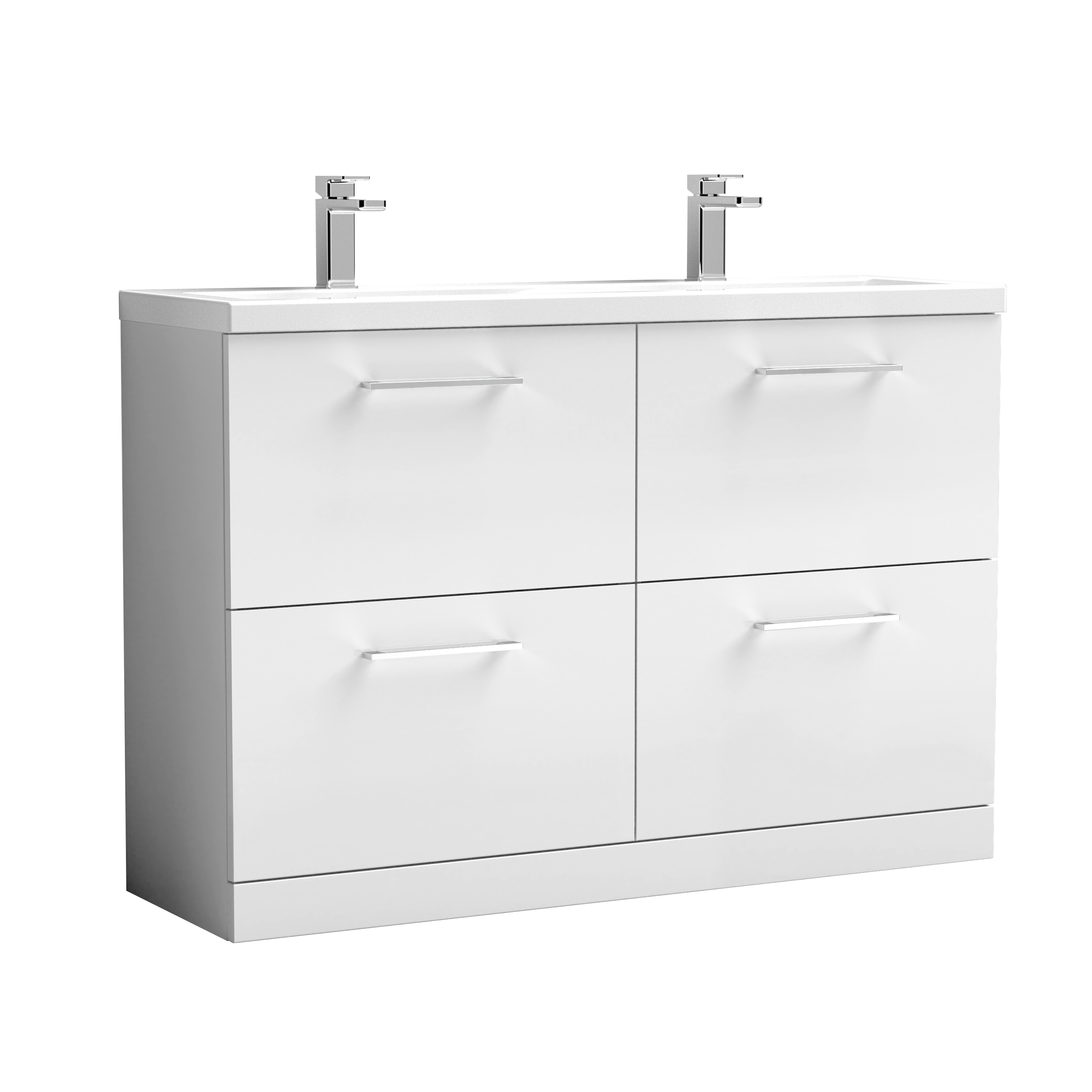 Nuie Arno Gloss White 1200mm Floor Standing 4 Drawer Vanity Unit and Double Minimalist Basin ARN133F