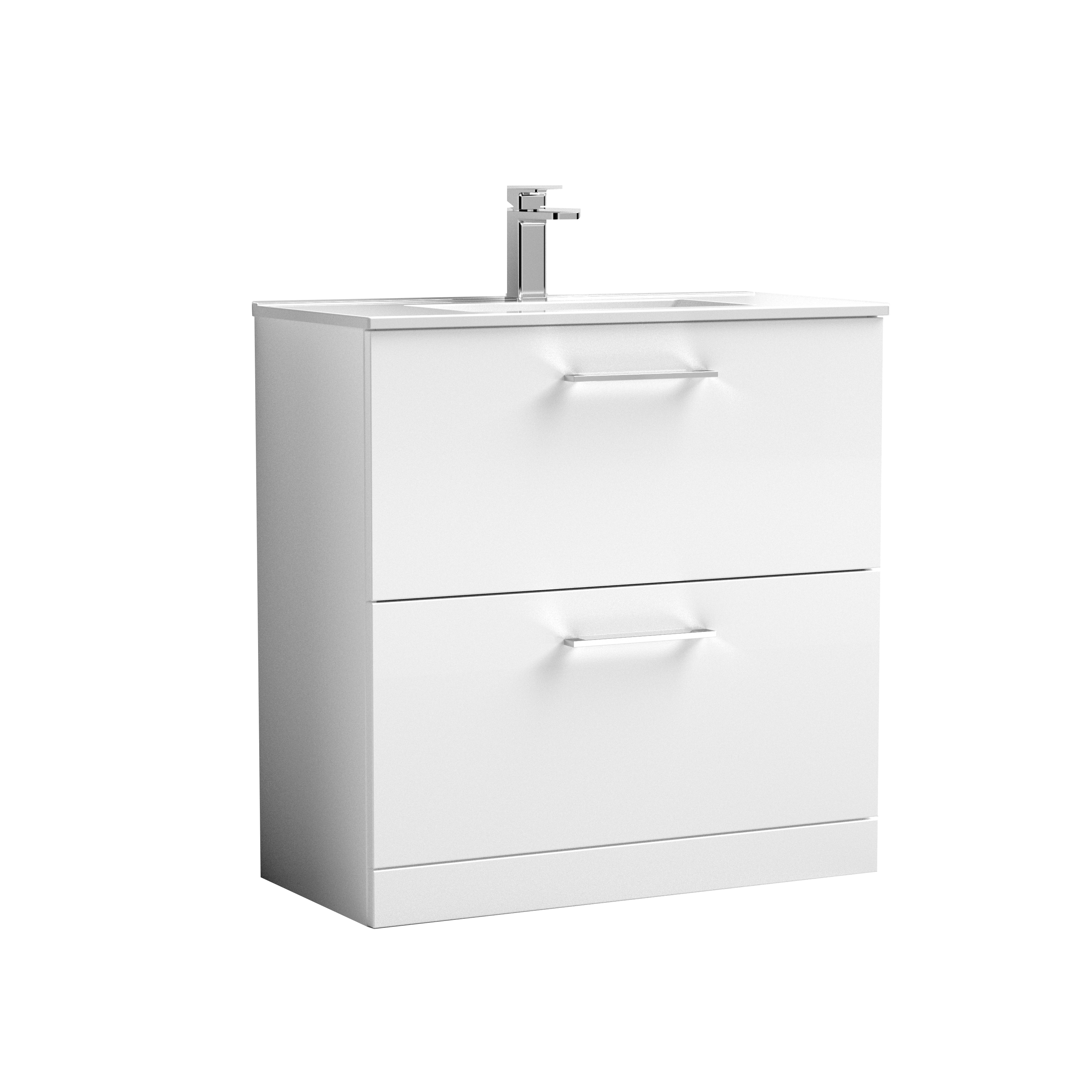 Nuie Arno Gloss White 800mm Floor Standing 2 Drawer Vanity Unit and Basin ARN135B