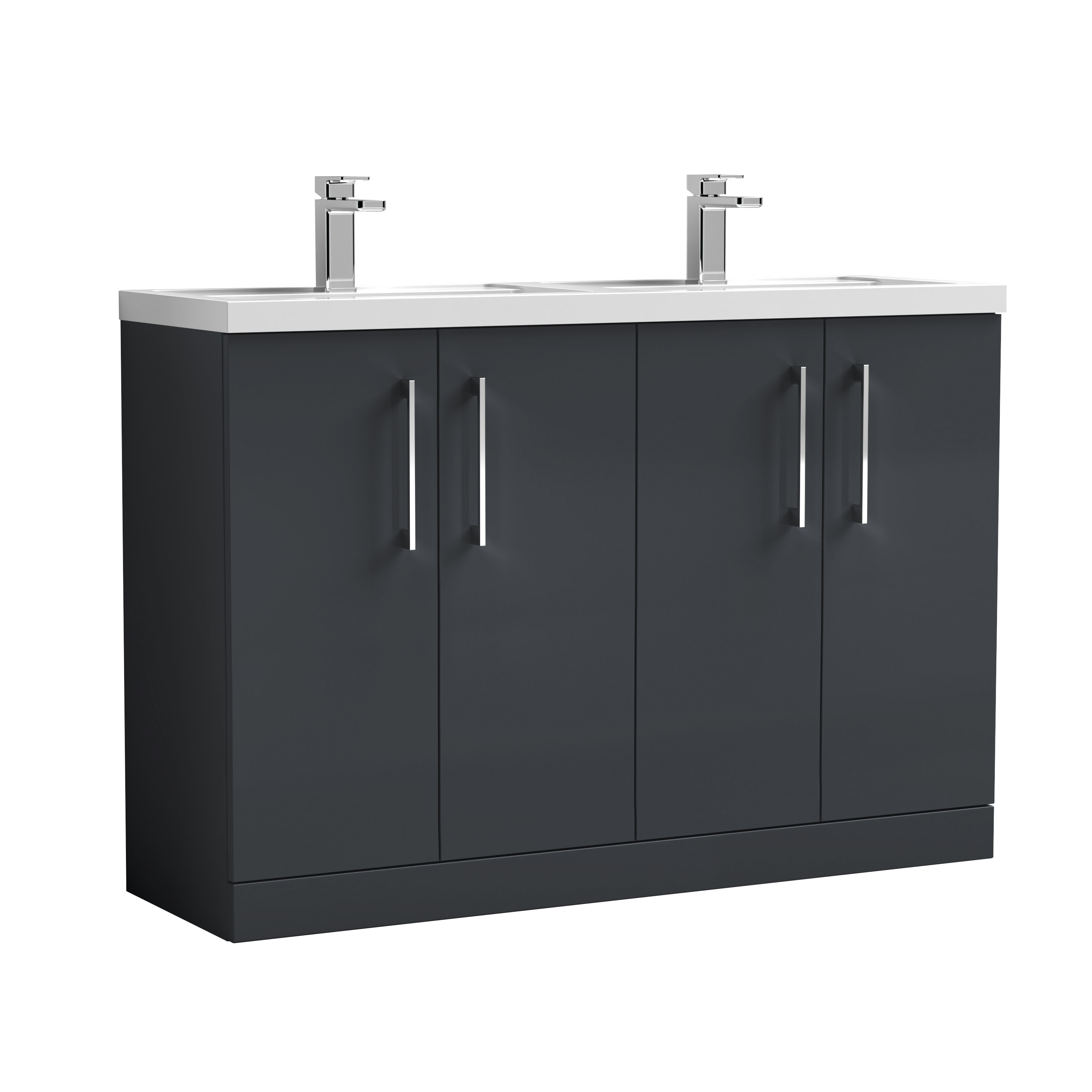 Nuie Arno Soft Black 1200mm Floor Standing 4 Door Vanity Unit and Double Basin ARN1403C