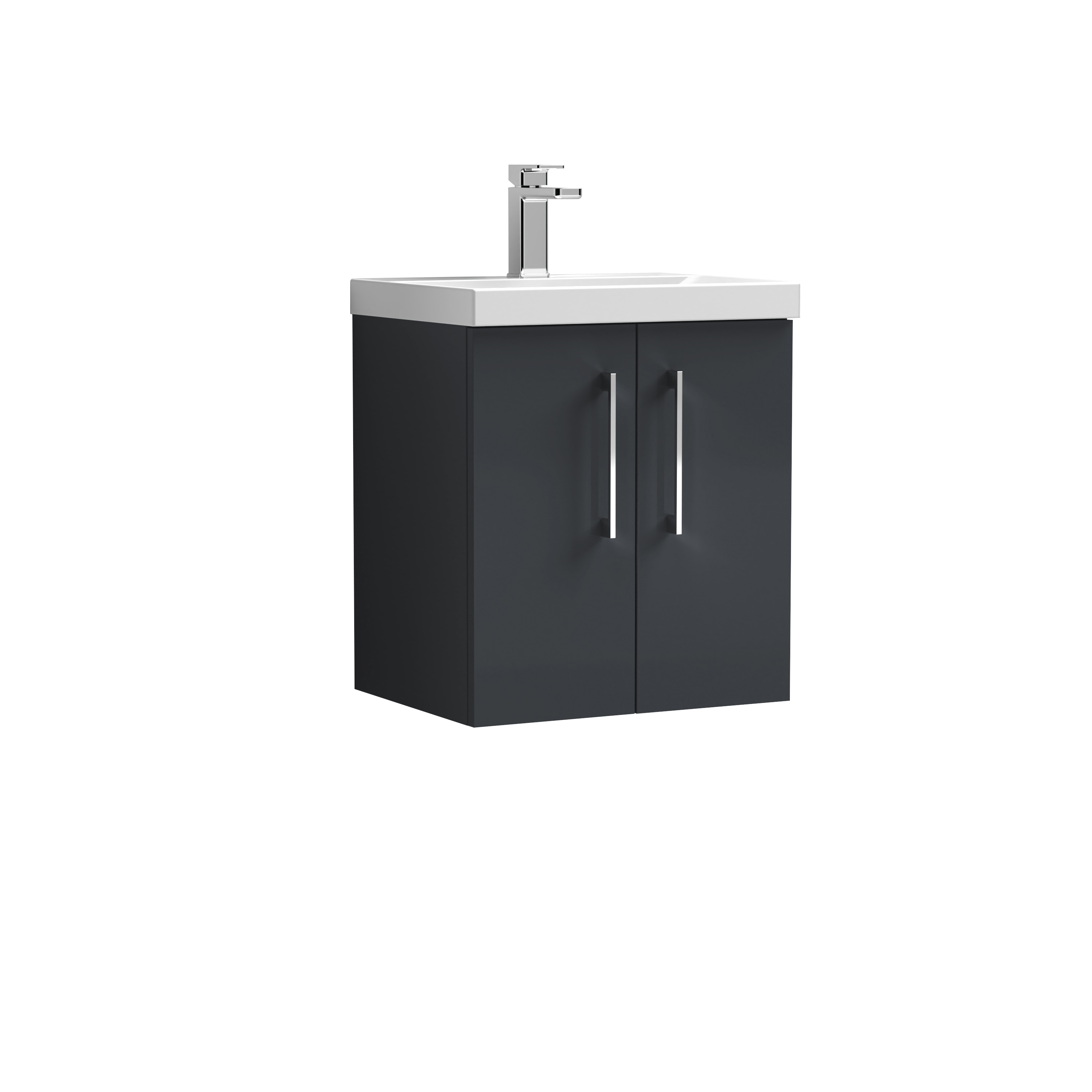 Nuie Arno Soft Black 500mm Wall Hung 2 Door Vanity Unit and Mid Edge Basin ARN1421A