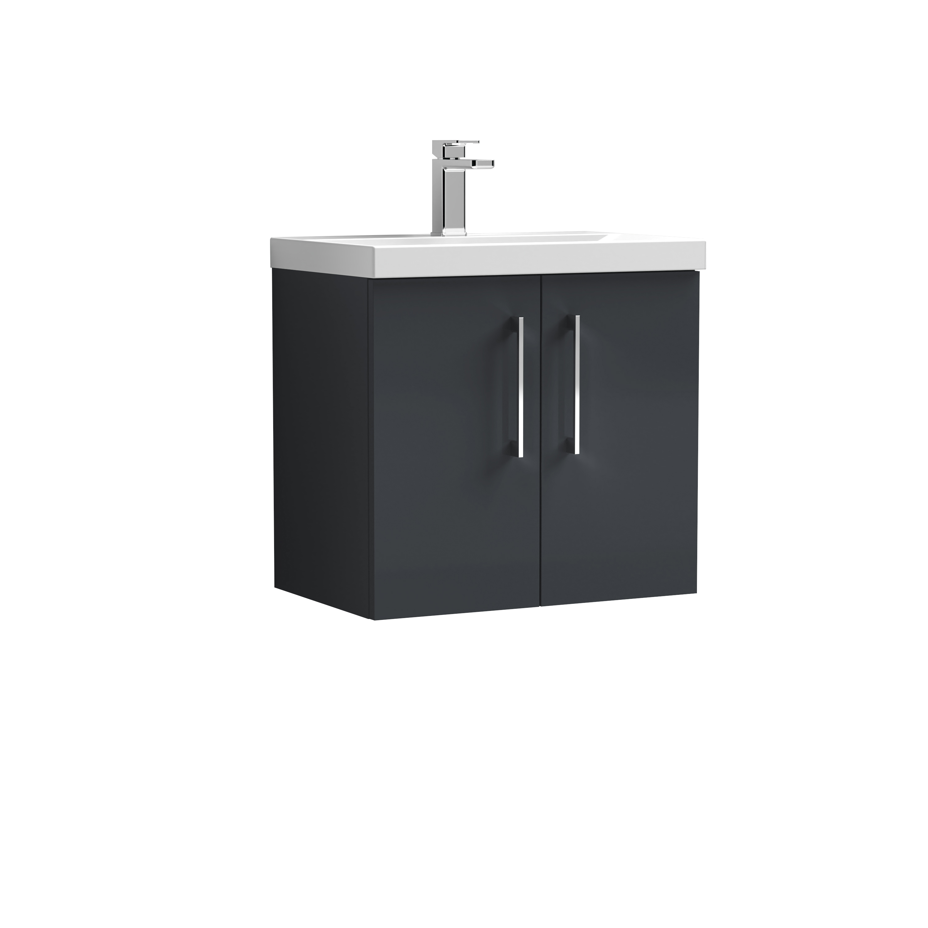 Nuie Arno Soft Black 600mm Wall Hung 2 Door Vanity Unit and Mid Edge Basin ARN1423A