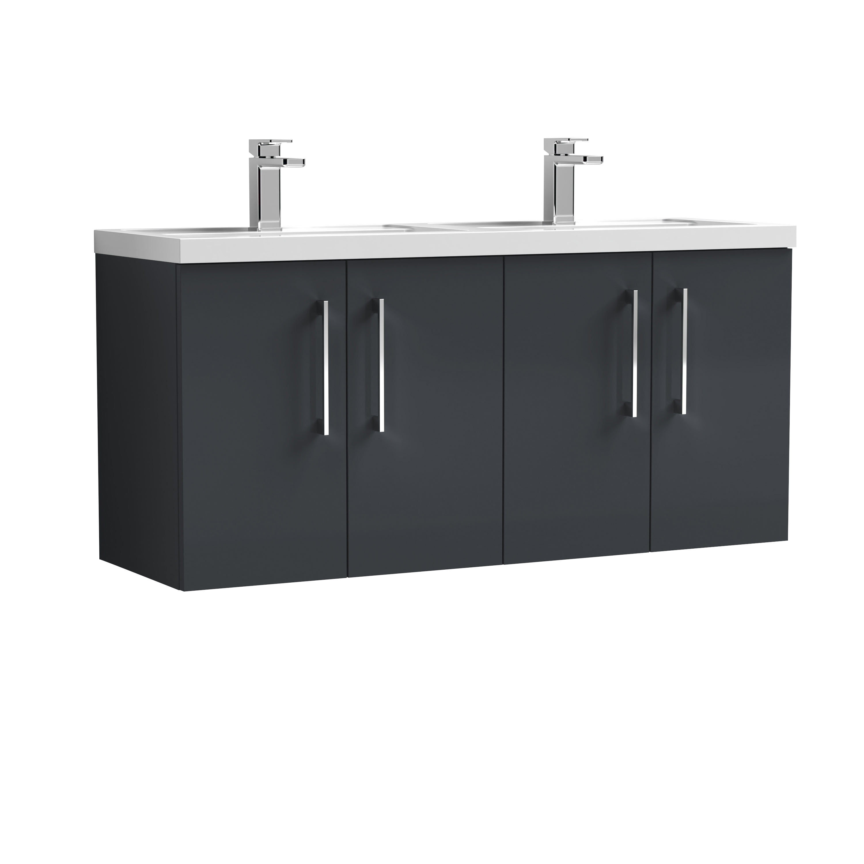Nuie Arno Soft Black 1200mm Wall Hung 4 Door Vanity Unit and Double Basin ARN1423C