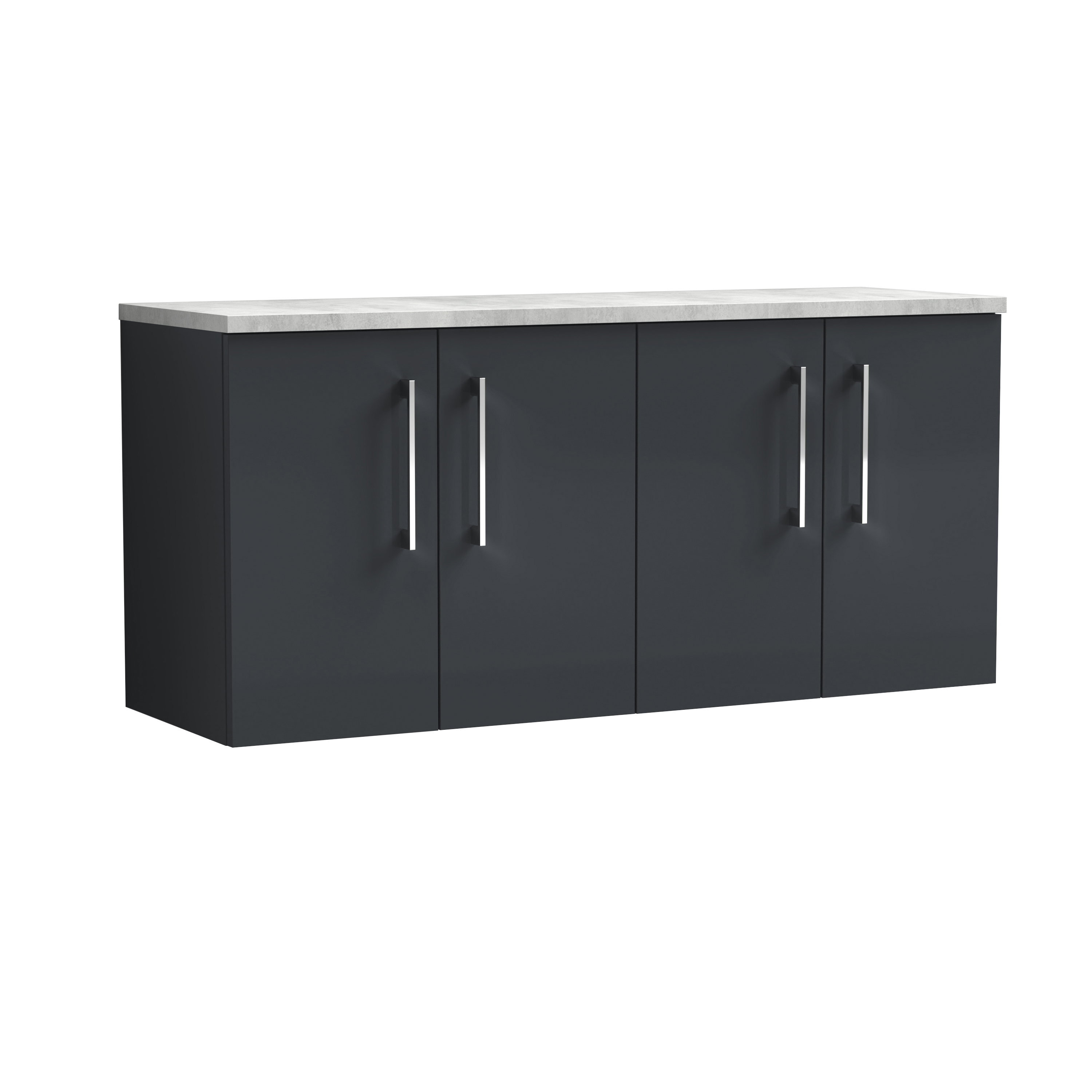 Nuie Arno Soft Black 1200mm Wall Hung 4 Door Vanity Unit and Laminate Worktop ARN1423LBG2