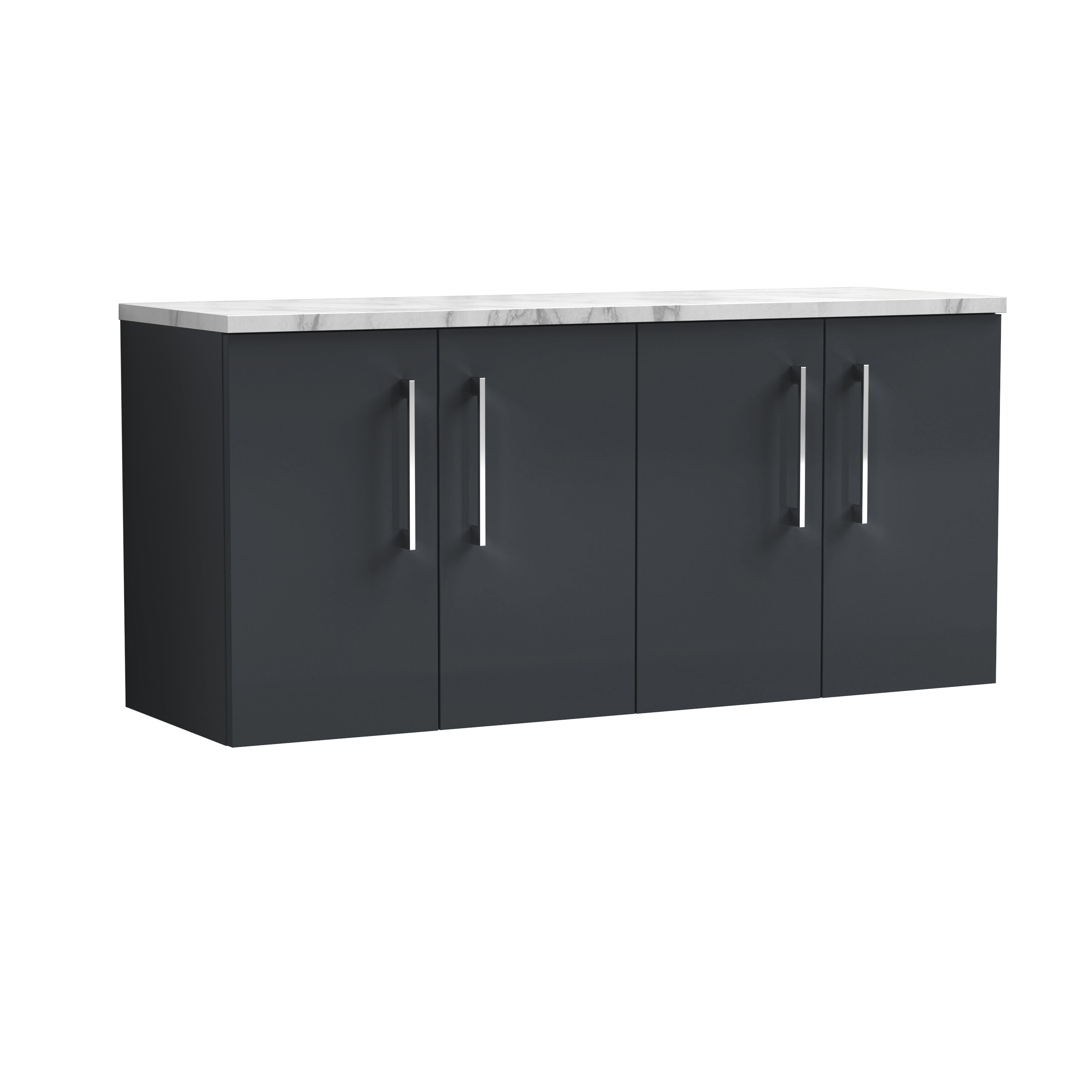 Nuie Arno Soft Black 1200mm Wall Hung 4 Door Vanity Unit and Laminate Worktop ARN1423LCM2