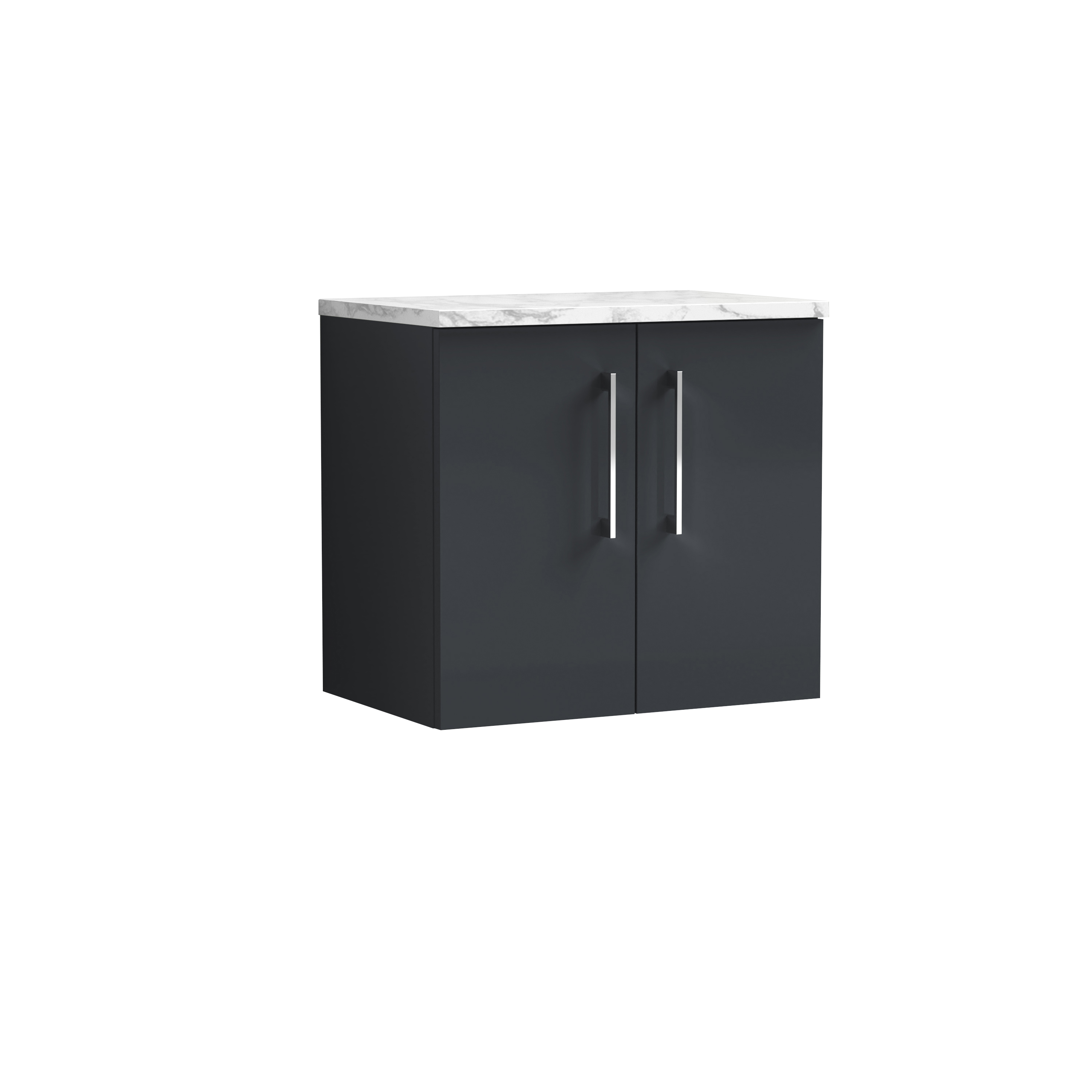 Nuie Arno Soft Black 600mm Wall Hung 2 Door Vanity Unit and Laminate Worktop ARN1423LCM