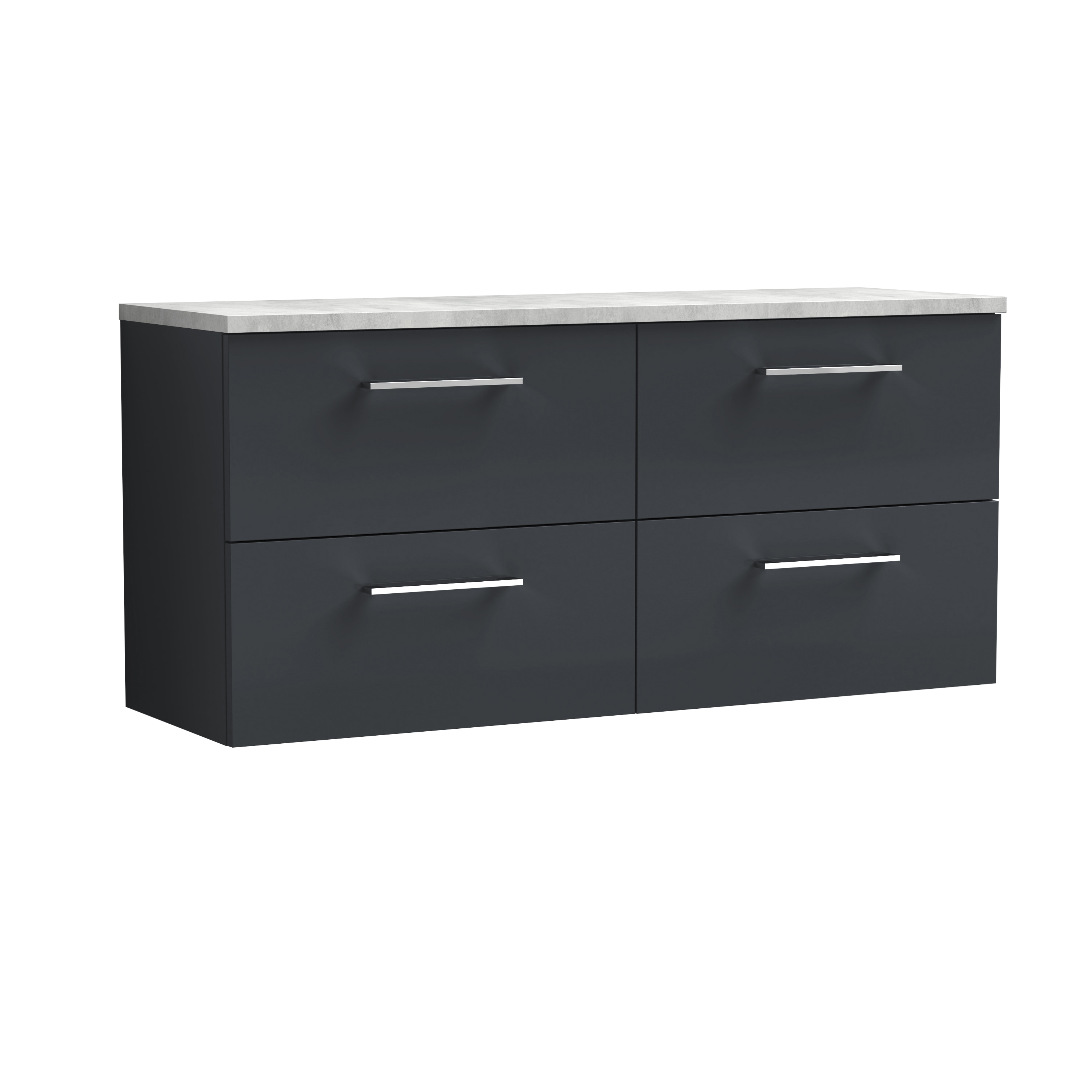 Nuie Arno Soft Black 1200mm Wall Hung 4 Drawer Vanity Unit and Laminate Worktop ARN1424LBG2