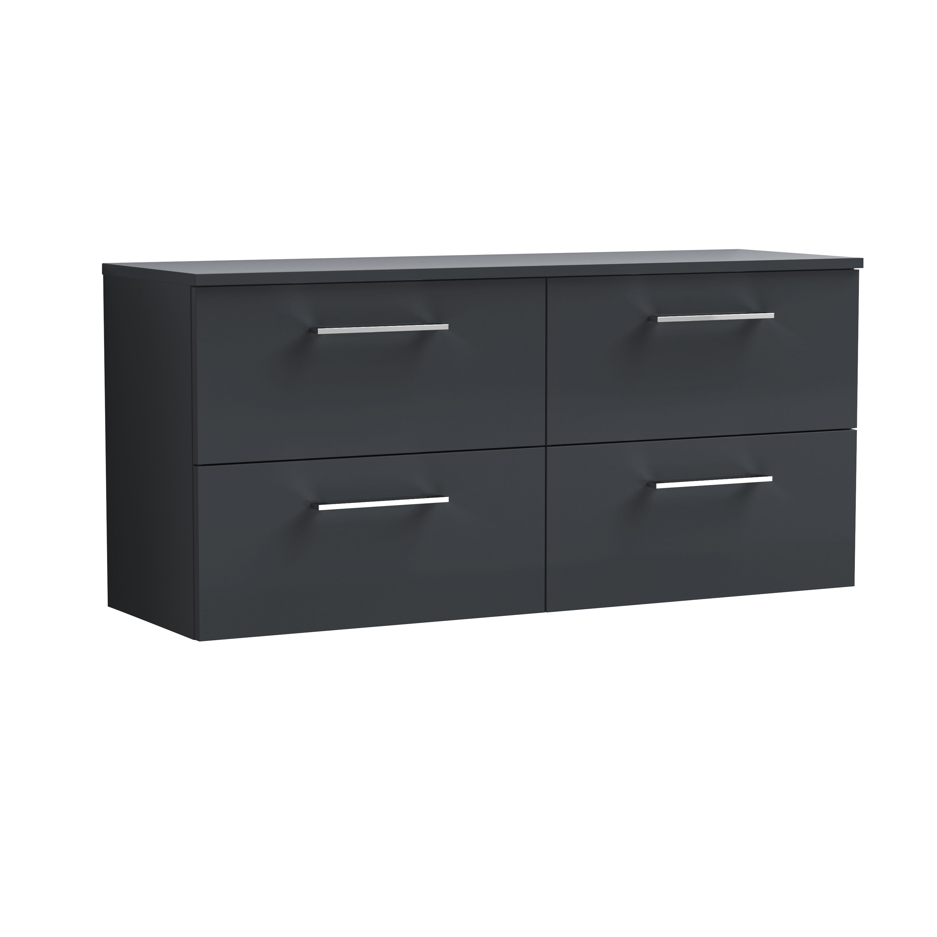 Nuie Arno Soft Black 1200mm Wall Hung 4 Drawer Vanity Unit and Worktop ARN1424W2