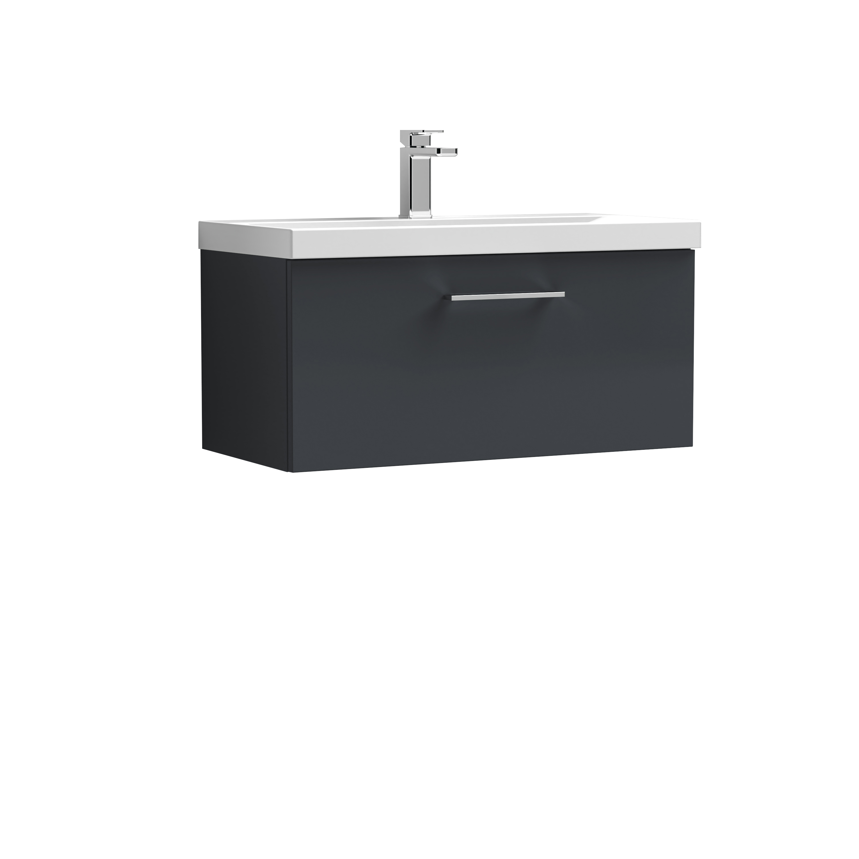 Nuie Arno Soft Black 800mm Wall Hung 1 Drawer Vanity Unit and Thin Edge Basin ARN1425D