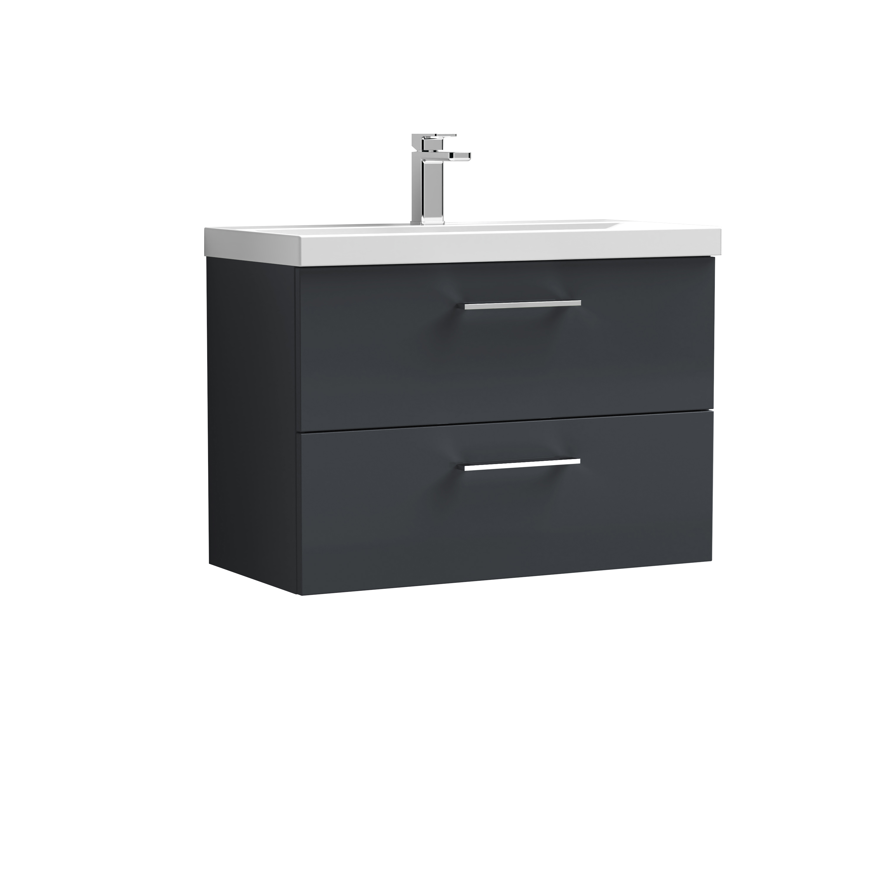 Nuie Arno Soft Black 800mm Wall Hung 2 Drawer Vanity Unit and Thin Edge Basin ARN1426D