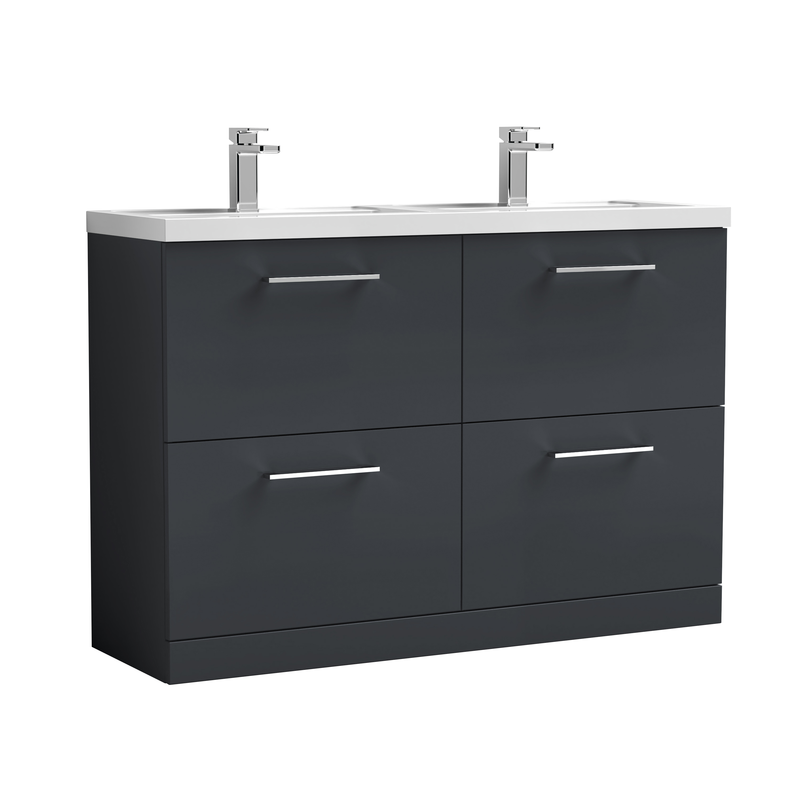 Nuie Arno Soft Black 1200mm Floor Standing 4 Drawer Vanity Unit and Double Basin ARN1433C