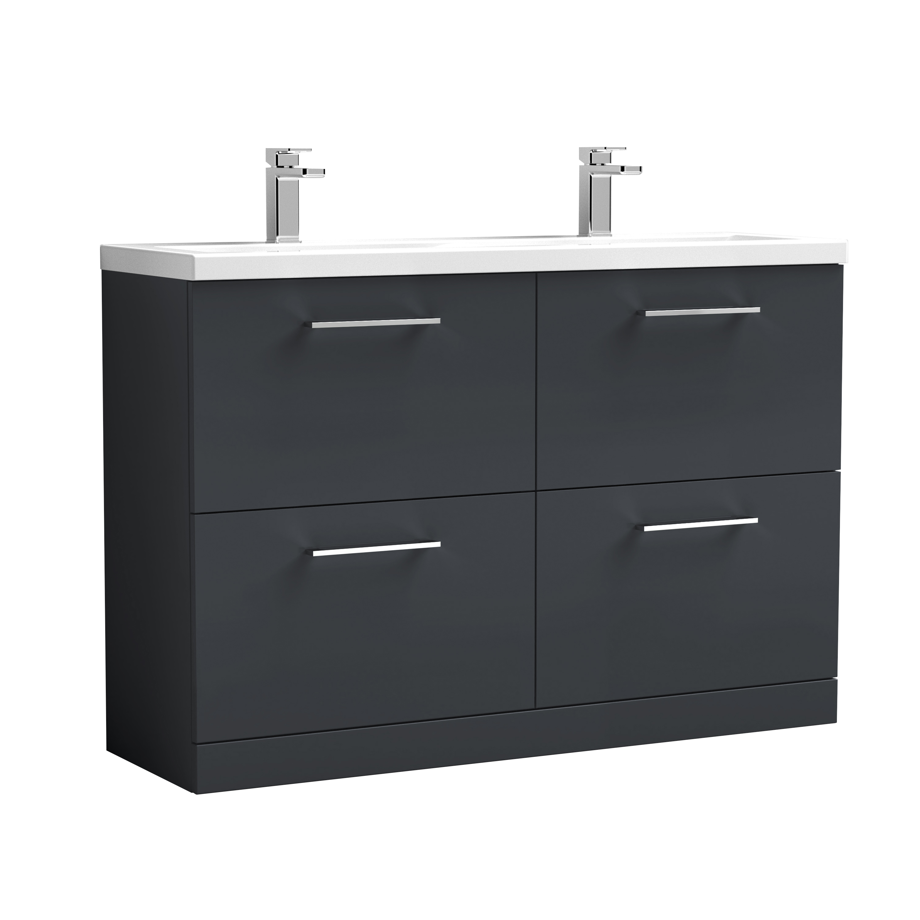 Nuie Arno Soft Black 1200mm Floor Standing 4 Drawer Vanity Unit and Double Basin ARN1433F
