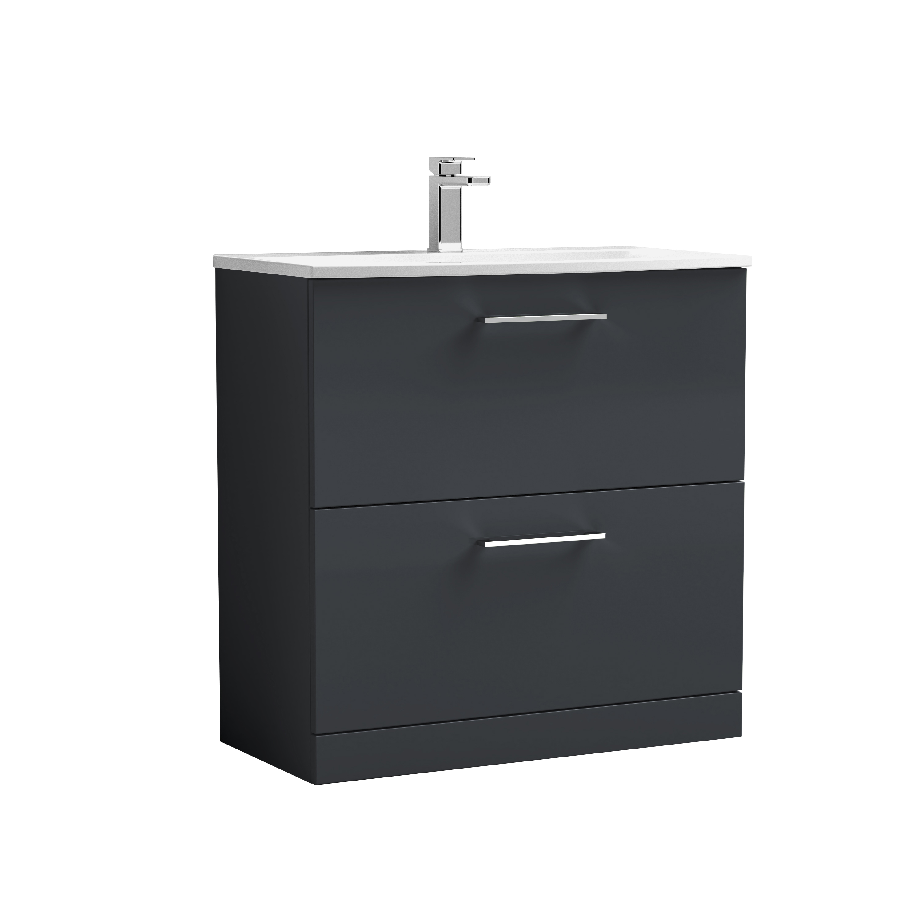 Nuie Arno Soft Black 800mm Floor Standing 2 Drawer Vanity Unit and Curved Basin ARN1435G