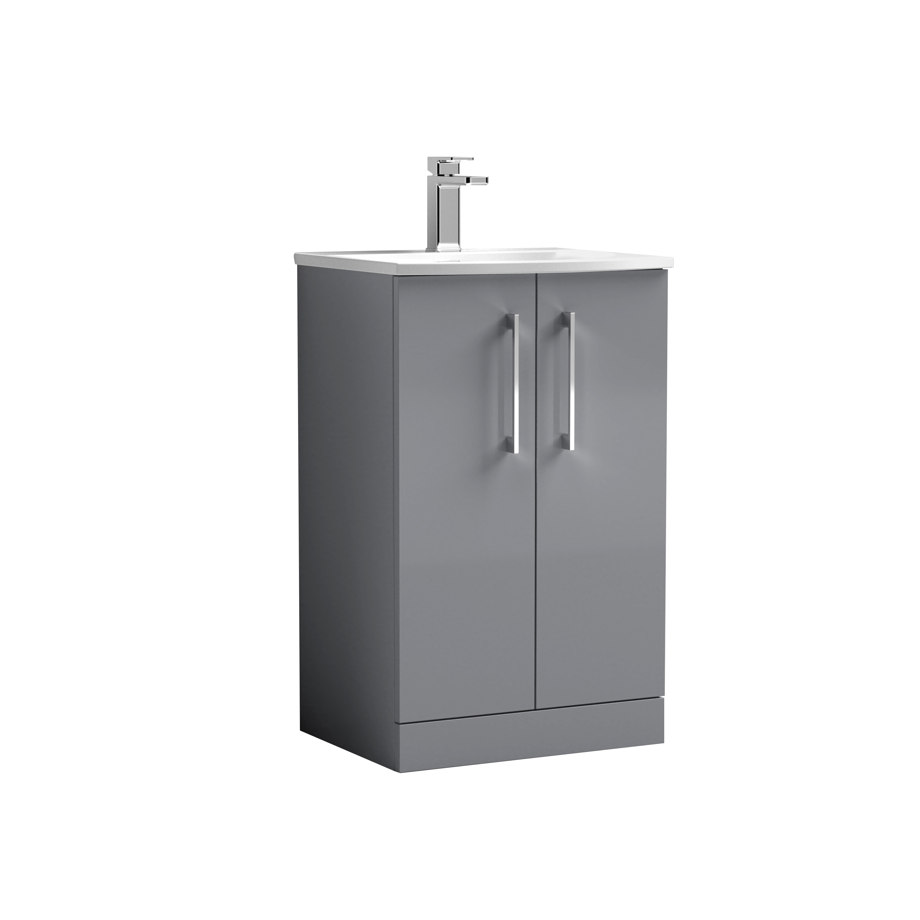Nuie Arno Satin Grey 500mm Floor Standing 2 Door Vanity Unit and Curved Basin ARN2201G